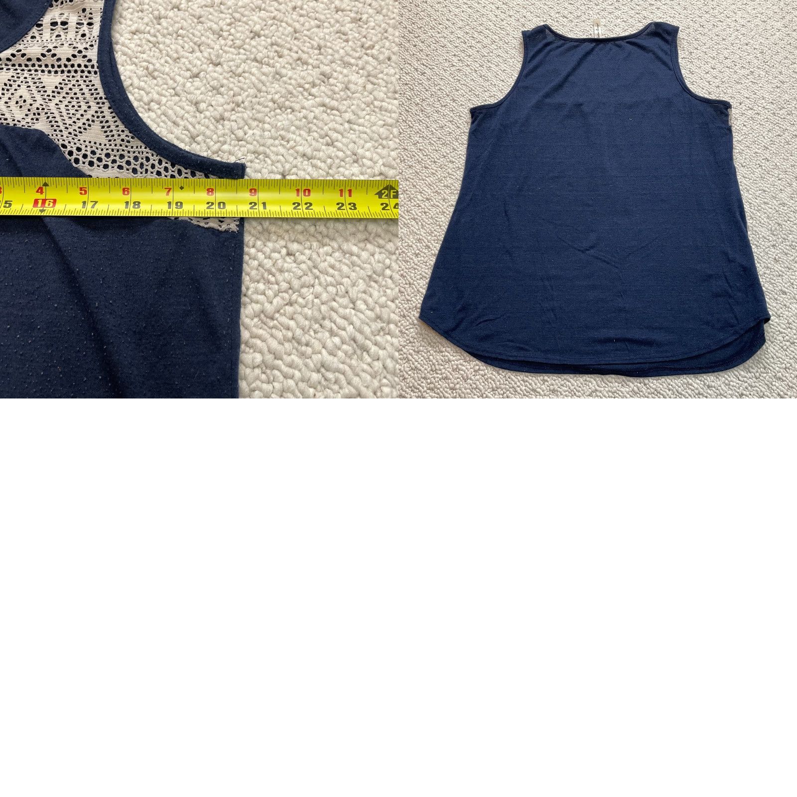 Vintage VINTAGE Perseption Concept Tank Top Shirt Womens Large Navy Blue w/ White Lace Trim Soft Size L / US 10 / IT 46 - 8 Thumbnail
