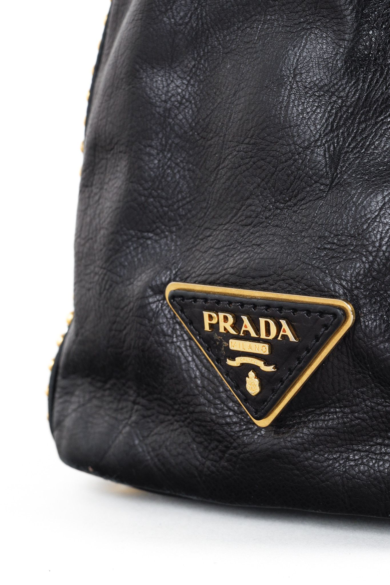 Prada Prada Craquele Nero Glace Calf Leather Studded Shopper Tote Size ONE SIZE - 12 Thumbnail