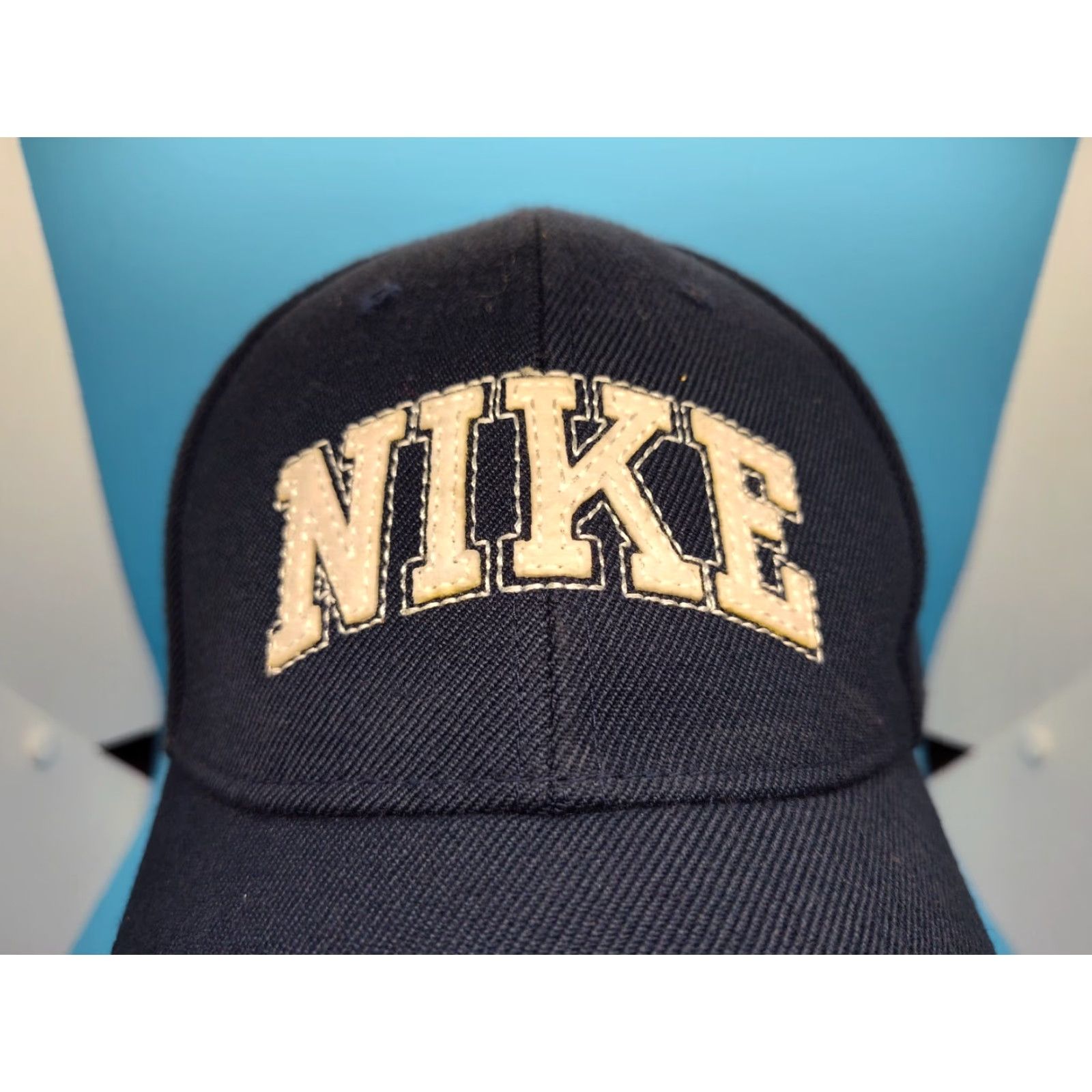 Nike VINTAGE Nike Baseball Cap Adjustable Blue White Spell Out Dad Hat Y2K Mens Size ONE SIZE - 3 Thumbnail