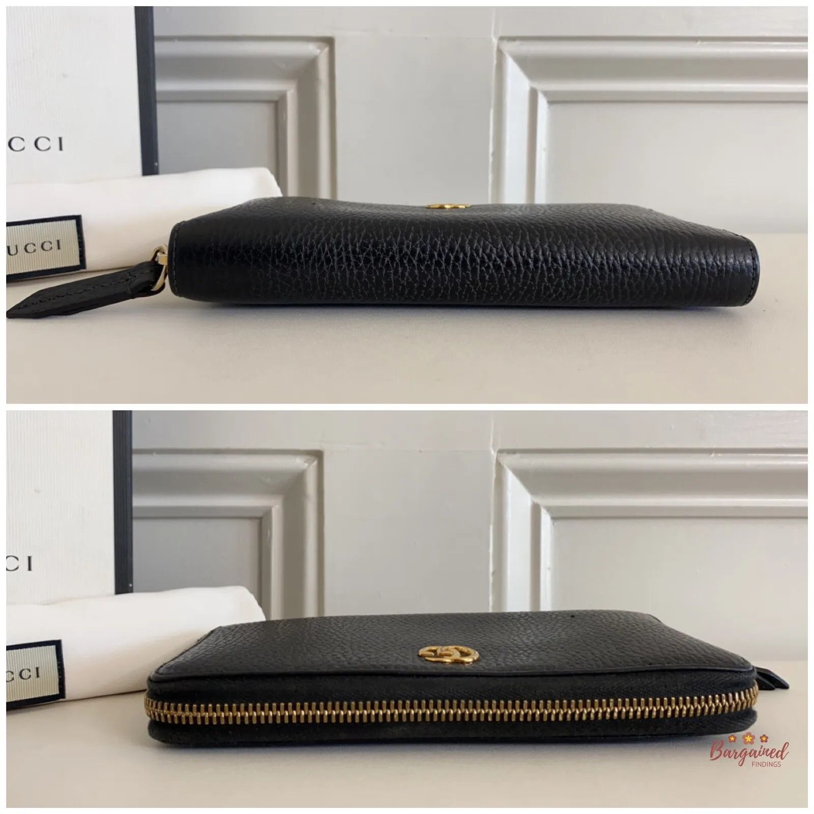 Gucci GUCCI Black Pebbled Leather Double G Metal Zip Around Long Size ONE SIZE - 3 Thumbnail
