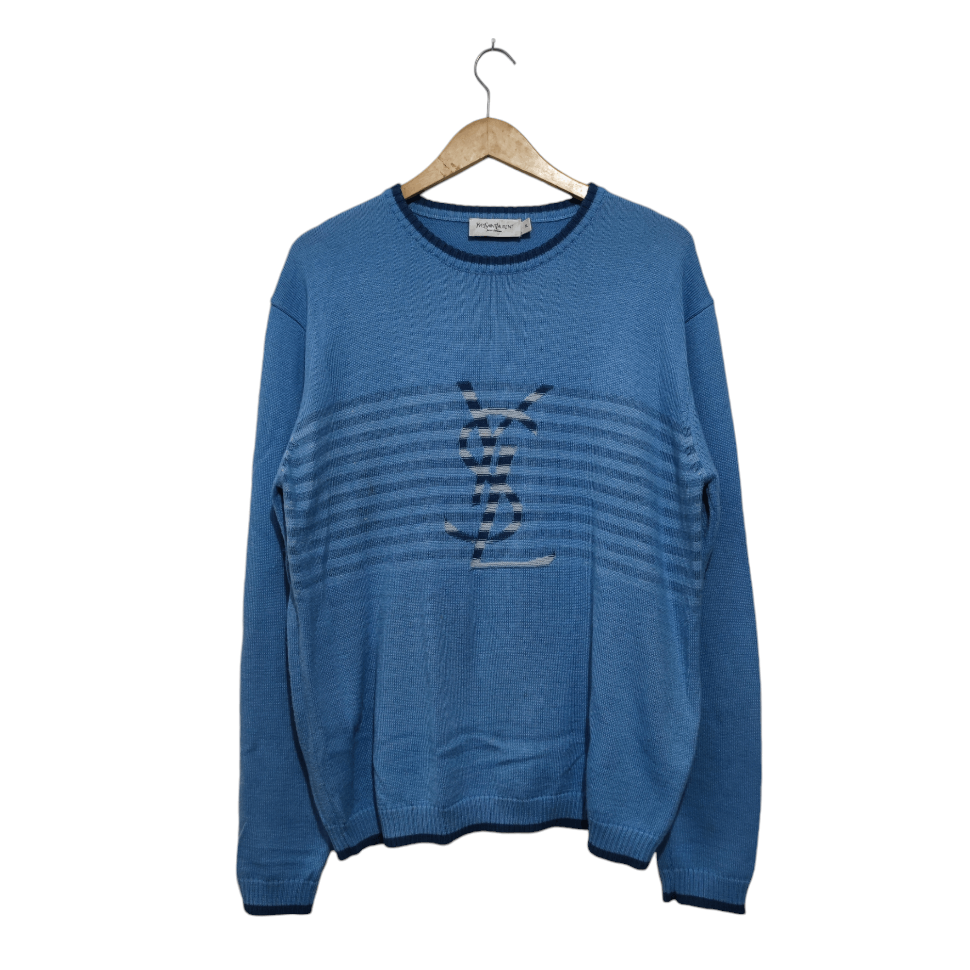 Yves Saint Laurent Vintage YSL Knitwear Blue Striped Jumpers Size US XL / EU 56 / 4 - 1 Thumbnail