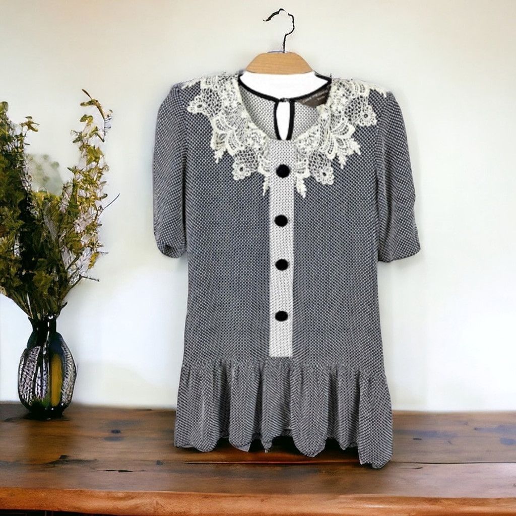 Paco Rabanne Vtg Paco Rabanne Cottagecore Lace Collar SS Blouse M Size M / US 6-8 / IT 42-44 - 2 Thumbnail