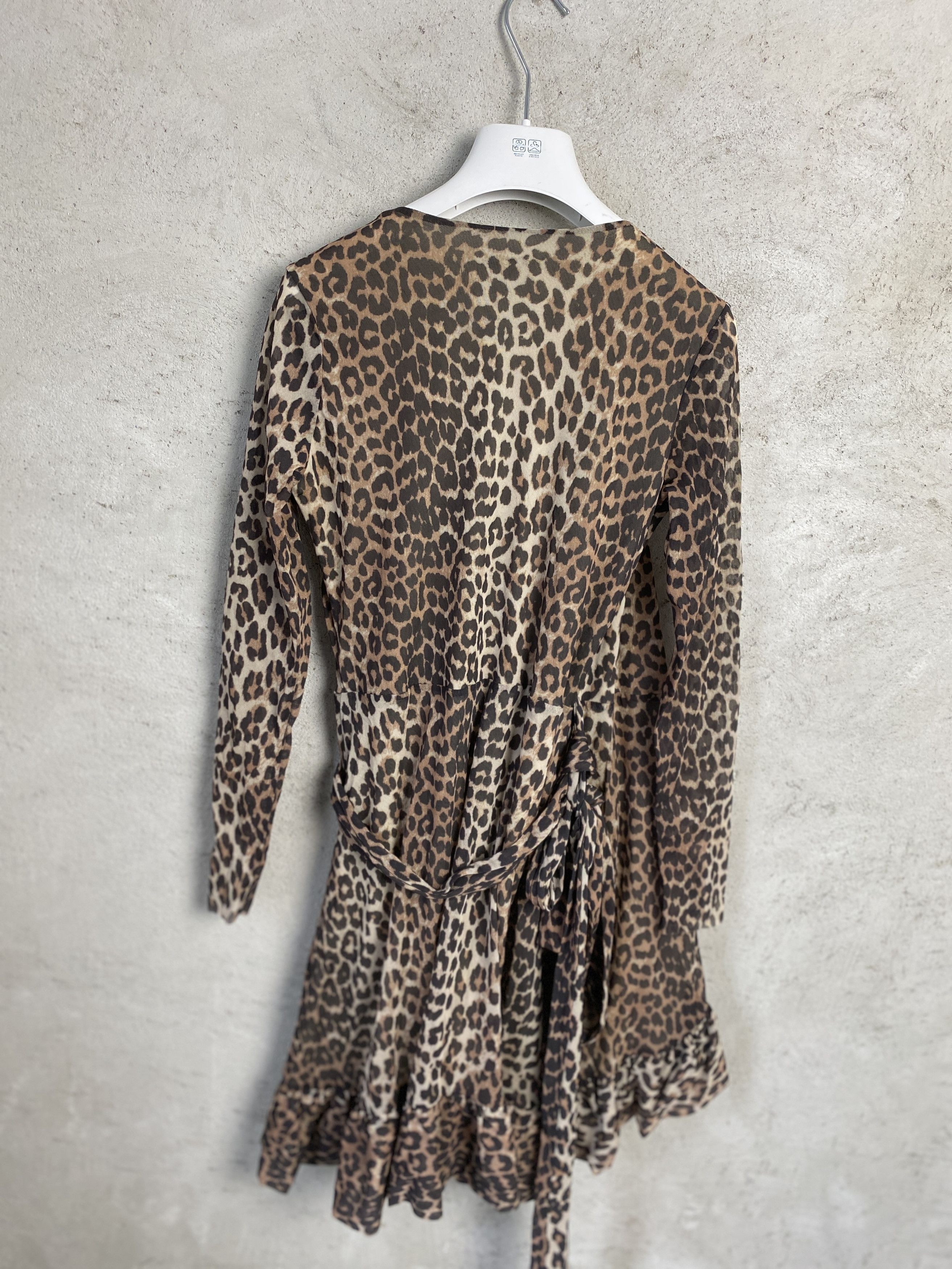Ganni Ganni Tilden Mesh Women Wrap Dress Leopard Print Size XS / US 0-2 / IT 36-38 - 7 Thumbnail
