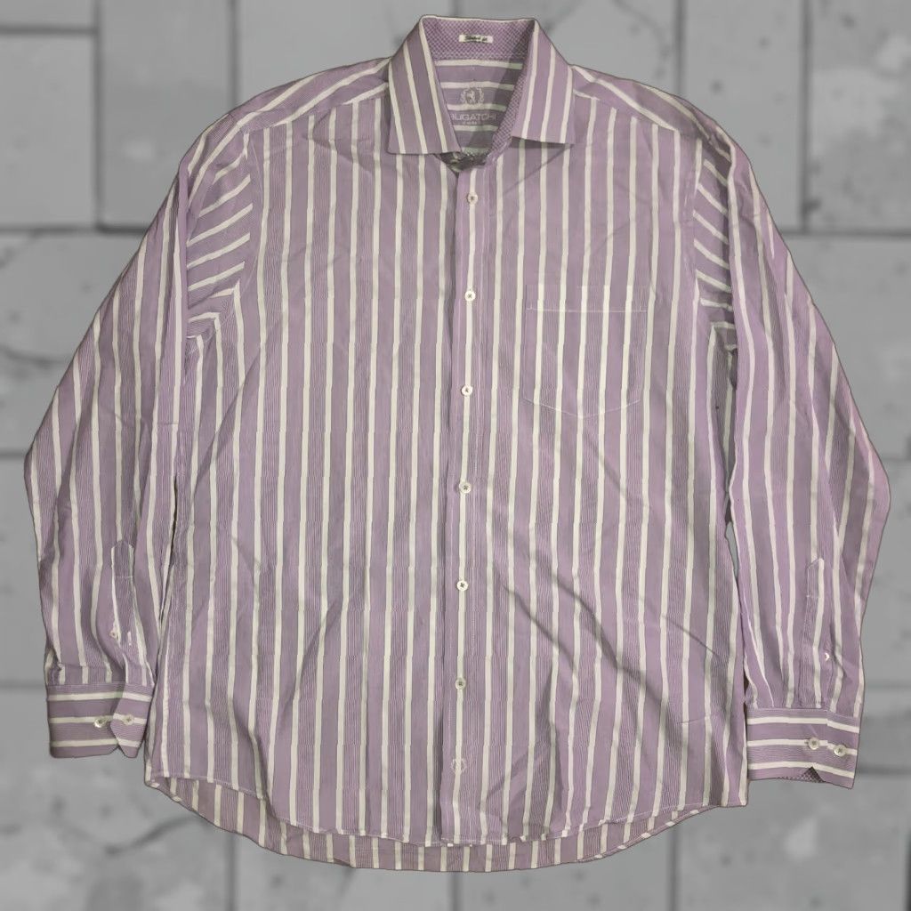 BUGATCHI Bugatchi Uomo Purple Striped Dress Shirt Mens Shaped Fit L 24” pit to pit Shirt Mens Purple Striped Dress Shirt Shaped Fit L 24” pit to pit Size 42R - 1 Thumbnail