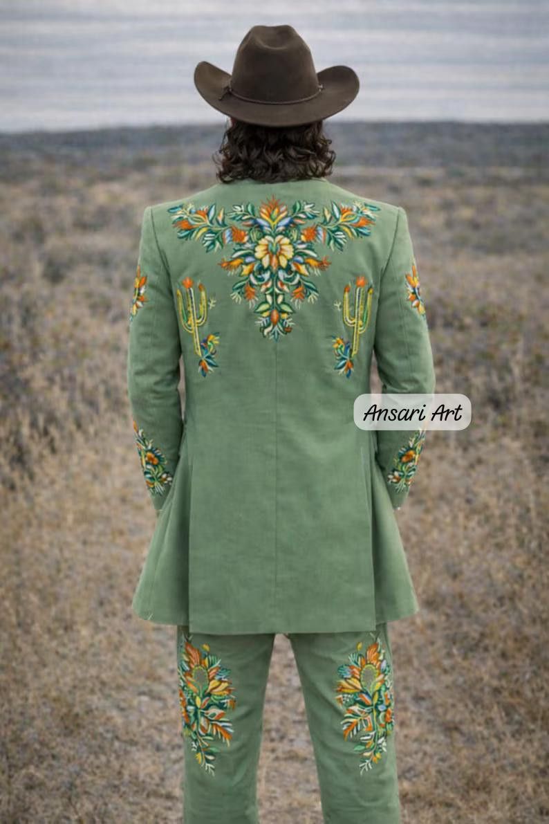 Other Men 3PC Customized Floral Embroidery western Nudie outfit Size 46R - 5 Thumbnail