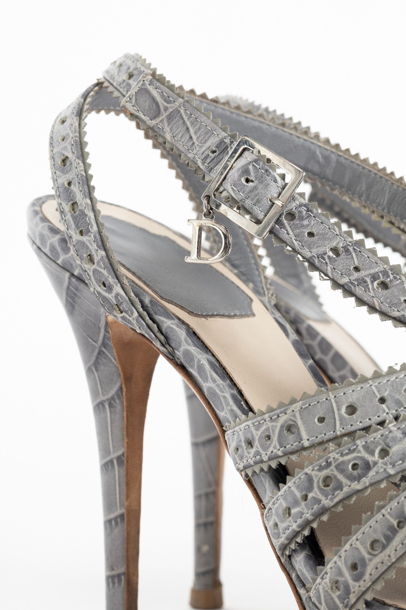 Dior Christian Dior Bonnie Snake-Embossed Perforated Sandals Size US 6 / IT 36 - 8 Thumbnail