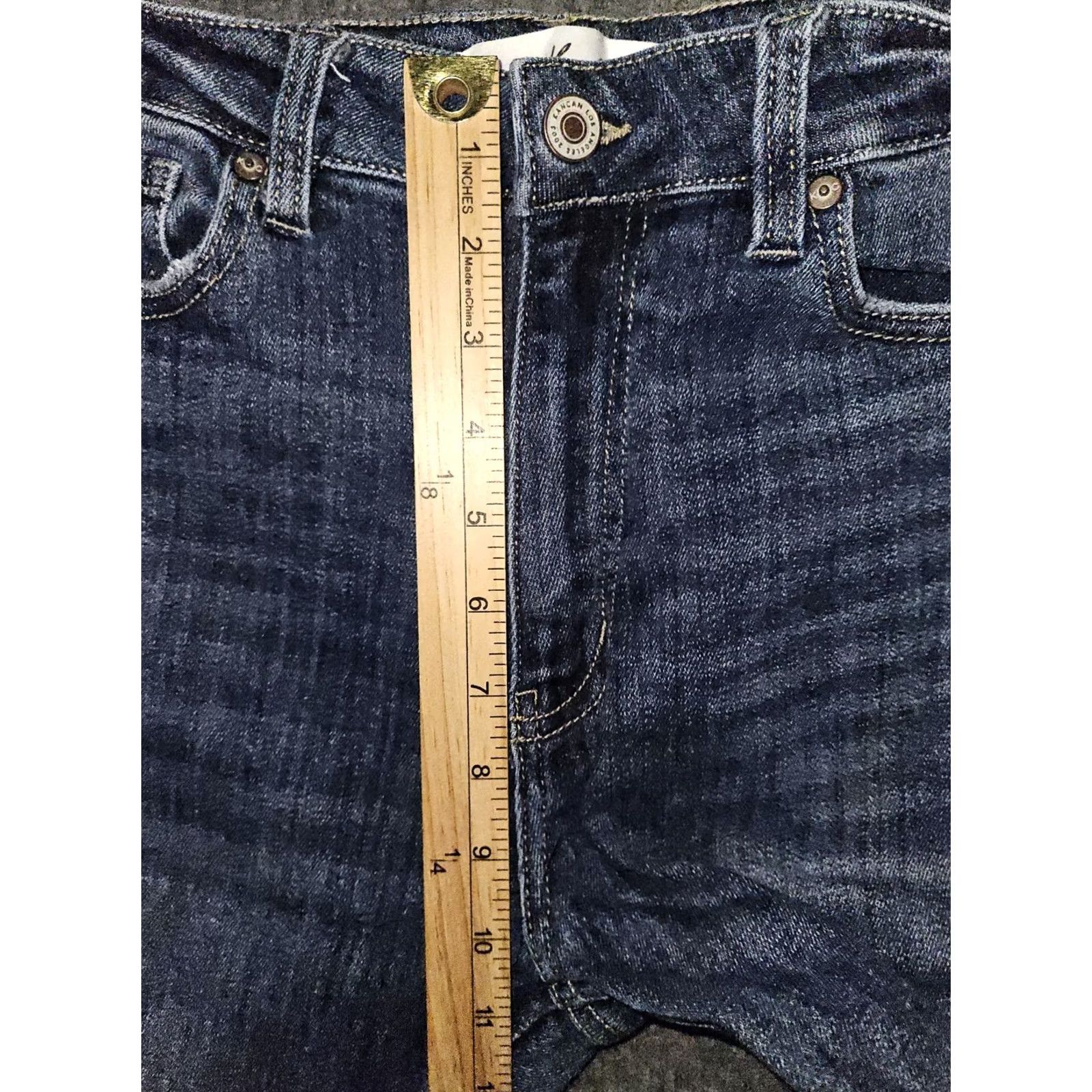 Vintage Kancan Straight Leg Jeans Women's 9 Regular Size 29 in Blue Denim Stretch Slit City Preppy HIGH RISE 27 in Inseam Mens Womens Girls Size 30" / US 8 / IT 44 - 5 Thumbnail