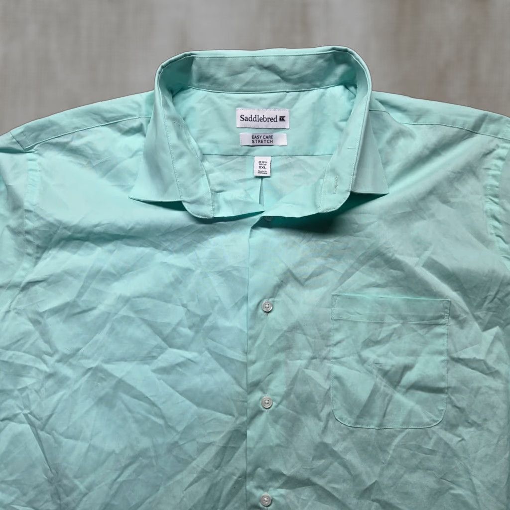 Vintage Saddlebred Dress Shirt Men XL 18.5 Blue Long Sleeve Button up Adult Regular Clean Cotton Solid Shirt Size 46R - 1 Thumbnail