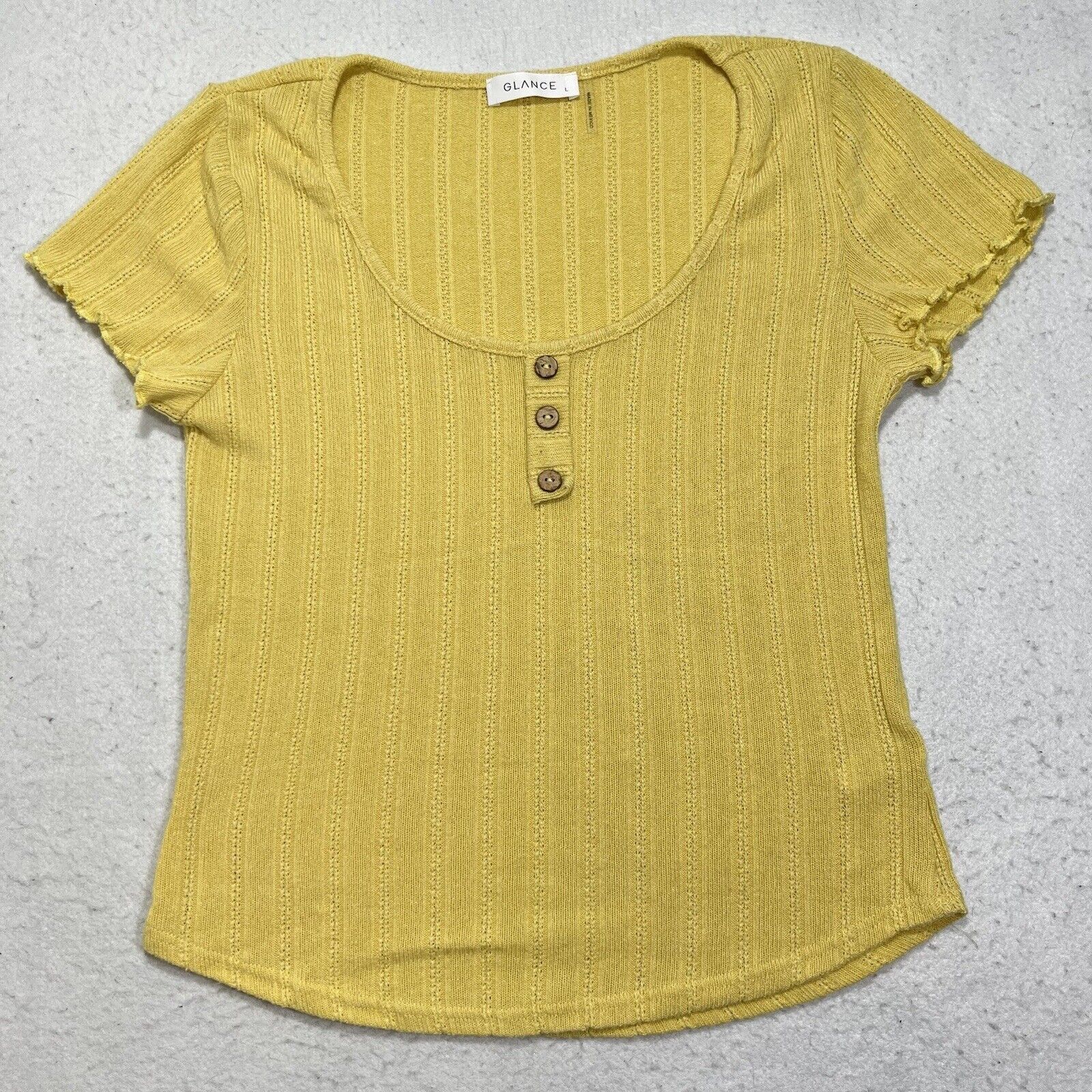 Other Glance Henley Button Up Pullover Stretch Yellow Top Size L / US 10 / IT 46 - 1 Thumbnail