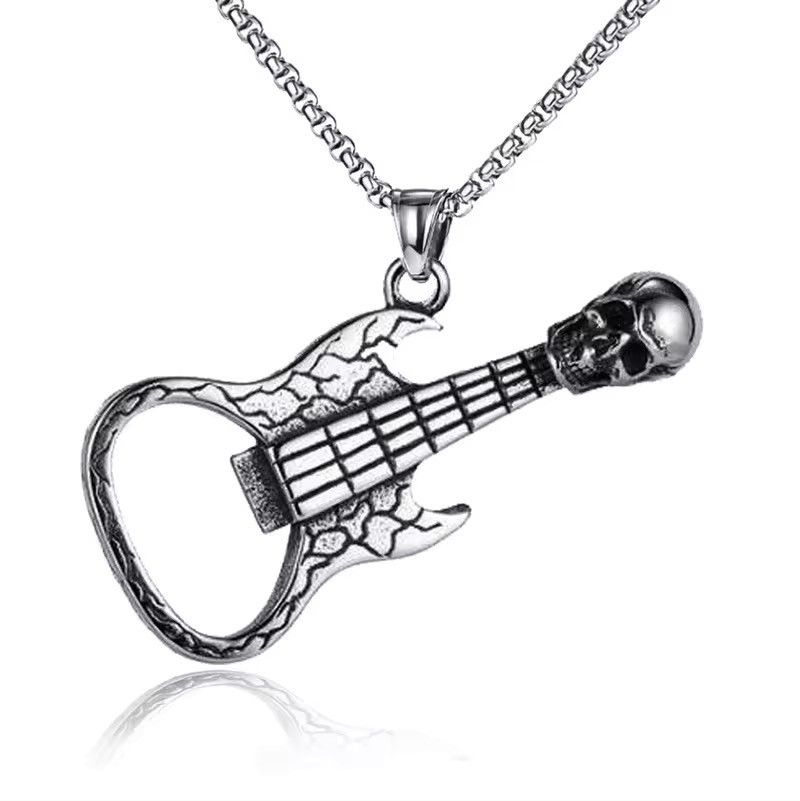 Jewelry skull guitar bottle opener titanium steel pendant necklace Size ONE SIZE - 5 Thumbnail