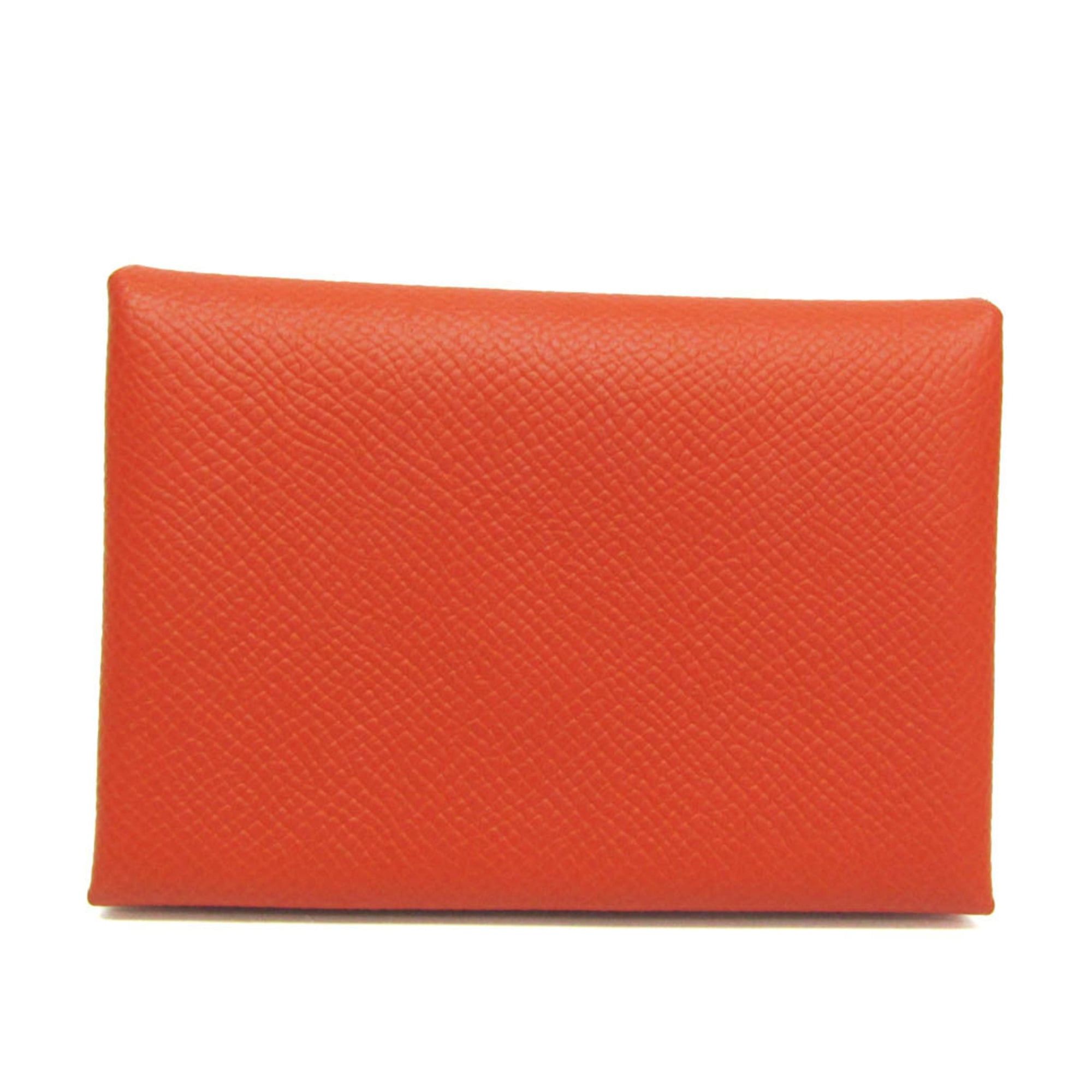 Hermes Hermes Calvi Duo Epsom Leather Card Case Red Brown Size ONE SIZE - 1 Thumbnail
