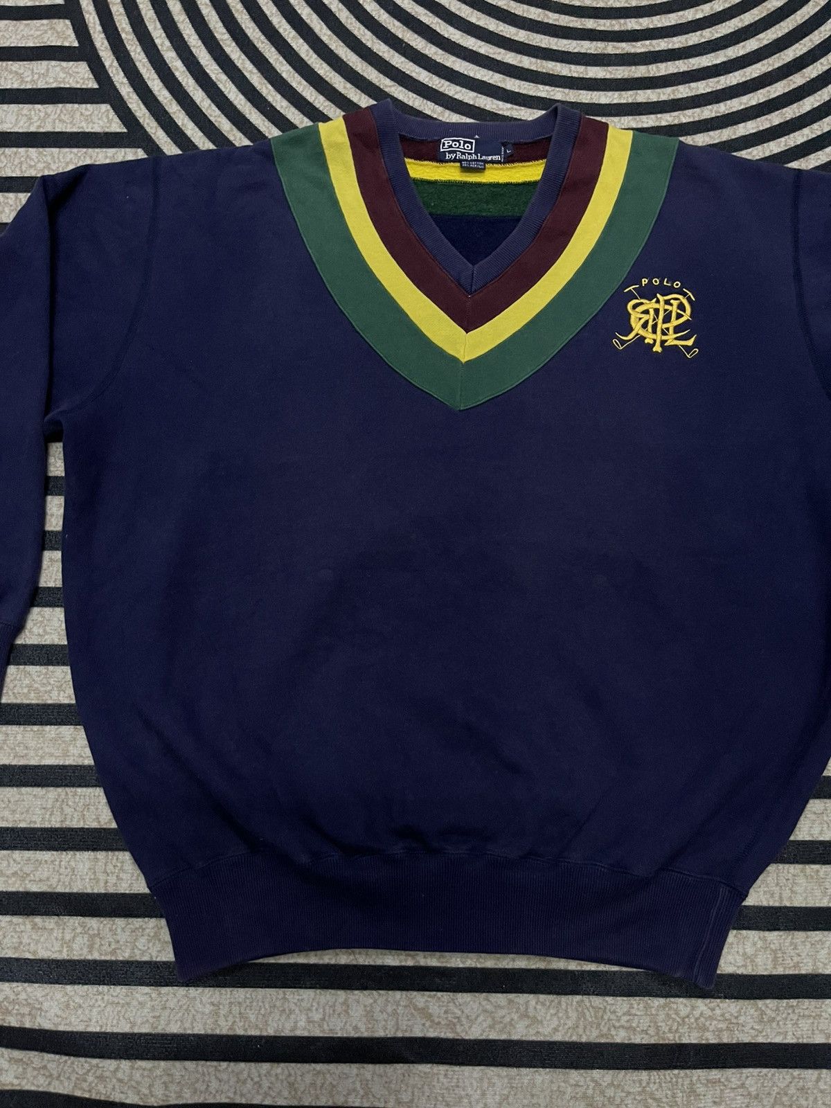 Polo Ralph Lauren 90s POLO BY RALPH LAUREN V-NECK COLLEGE STYLE SWEATER Size US L / EU 52-54 / 3 - 4 Thumbnail