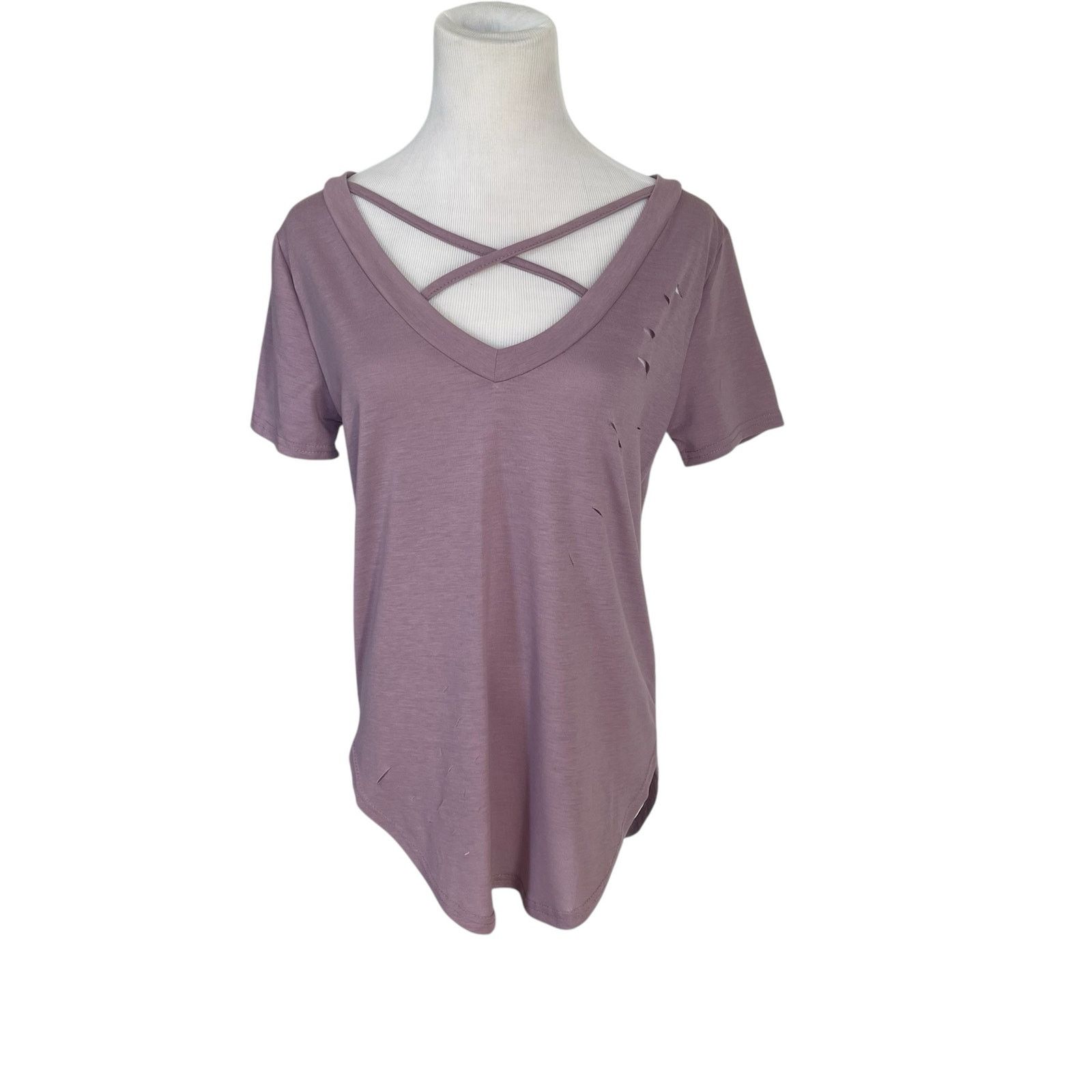 Other NWT Purple Short Sleeve V-Neck Criss Cross Slashed Tee Shirt Size M / US 6-8 / IT 42-44 - 1 Thumbnail
