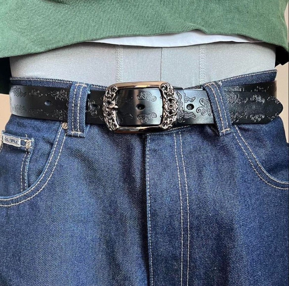 Japanese Brand × Leather Vintage style American western floral design black belt Size ONE SIZE - 1 Thumbnail