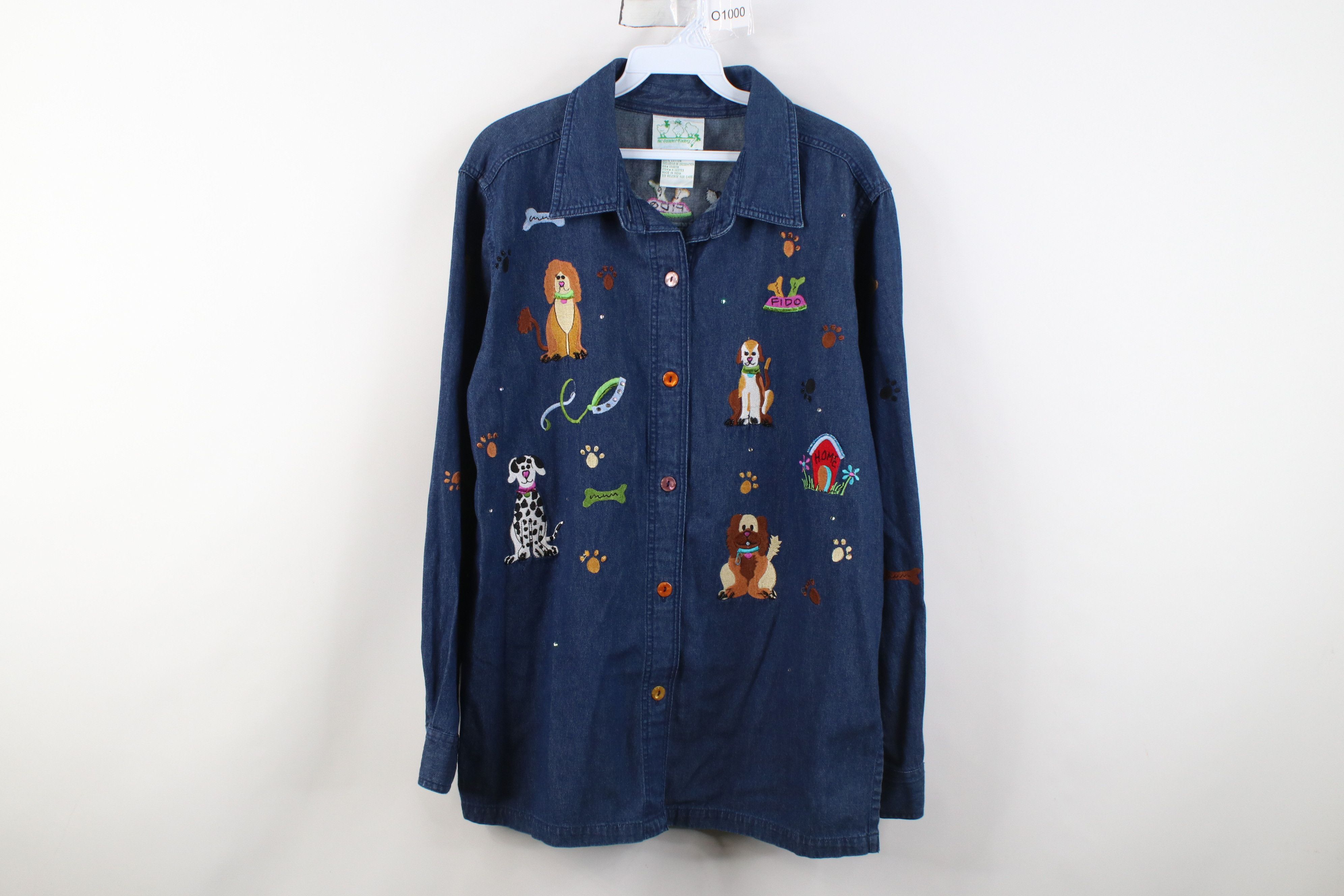 Vintage Vintage 90s Y2K Streetwear Dog Puppy Denim Button Shirt Size M / US 6-8 / IT 42-44 - 1 Thumbnail