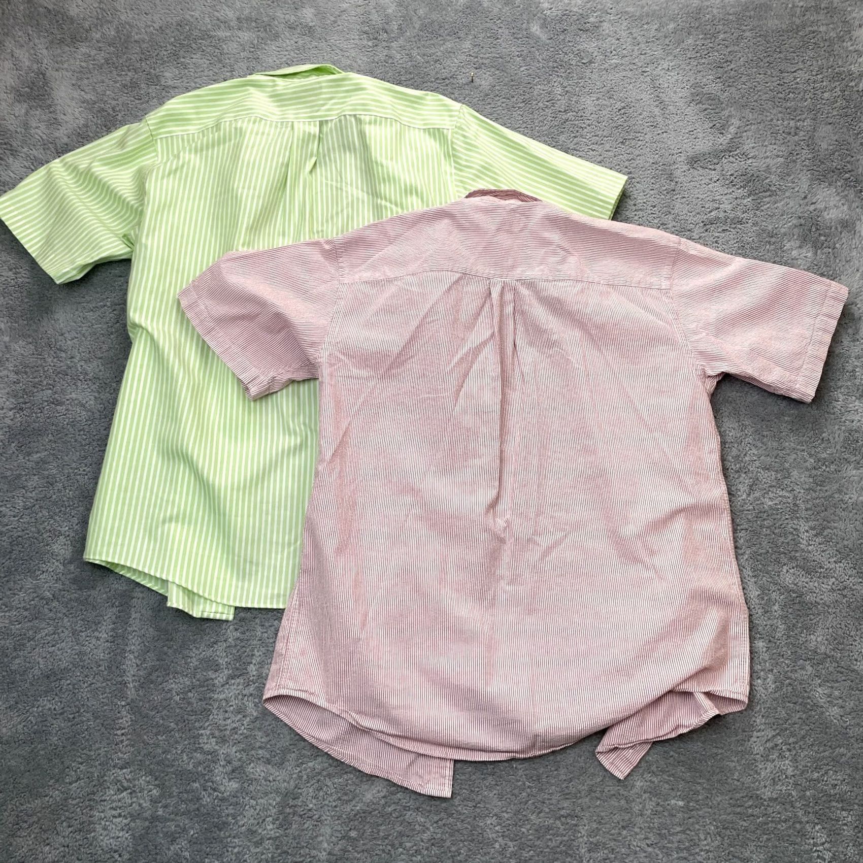 Vintage LL Bean Shirts Mens Medium Pink Green Striped Cotton Button Down Dress Size 40R - 2 Thumbnail