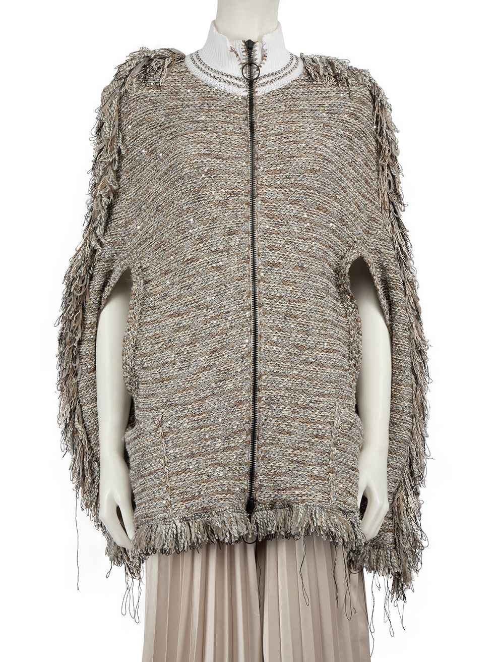image of Sonia Rykiel Grey Metallic Knit Fringed Cardigan, Women's (Size Small)