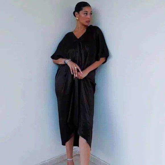 Zara Zara Black Satin Effect V-Neck Tunic Dress Size S / US 4 / IT 40 - 1 Thumbnail