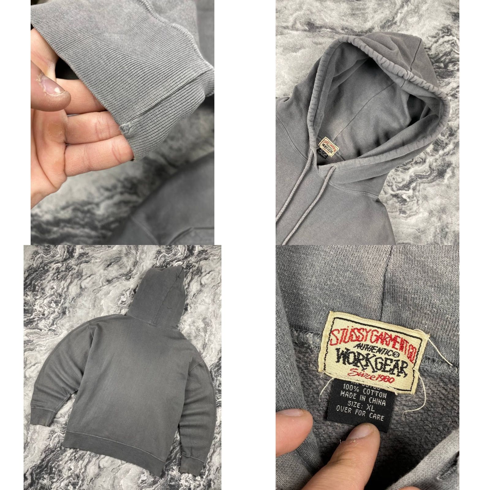Vintage VINTAGE Stussy Hoodie Garment Workgear Gray XL Men 90s Crew Neck Fleece Cotton Hooded Pullover Skateboarding Size US XL / EU 56 / 4 - 8 Thumbnail