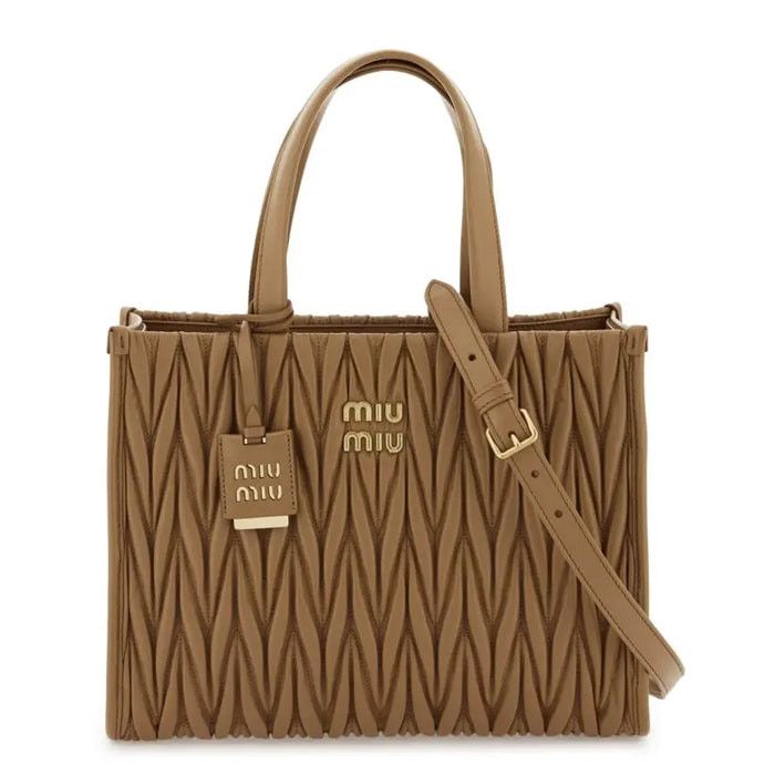 Miu Miu o1B3y1r0526 Matelassé Tote Bag in Brown Size ONE SIZE - 1 Thumbnail