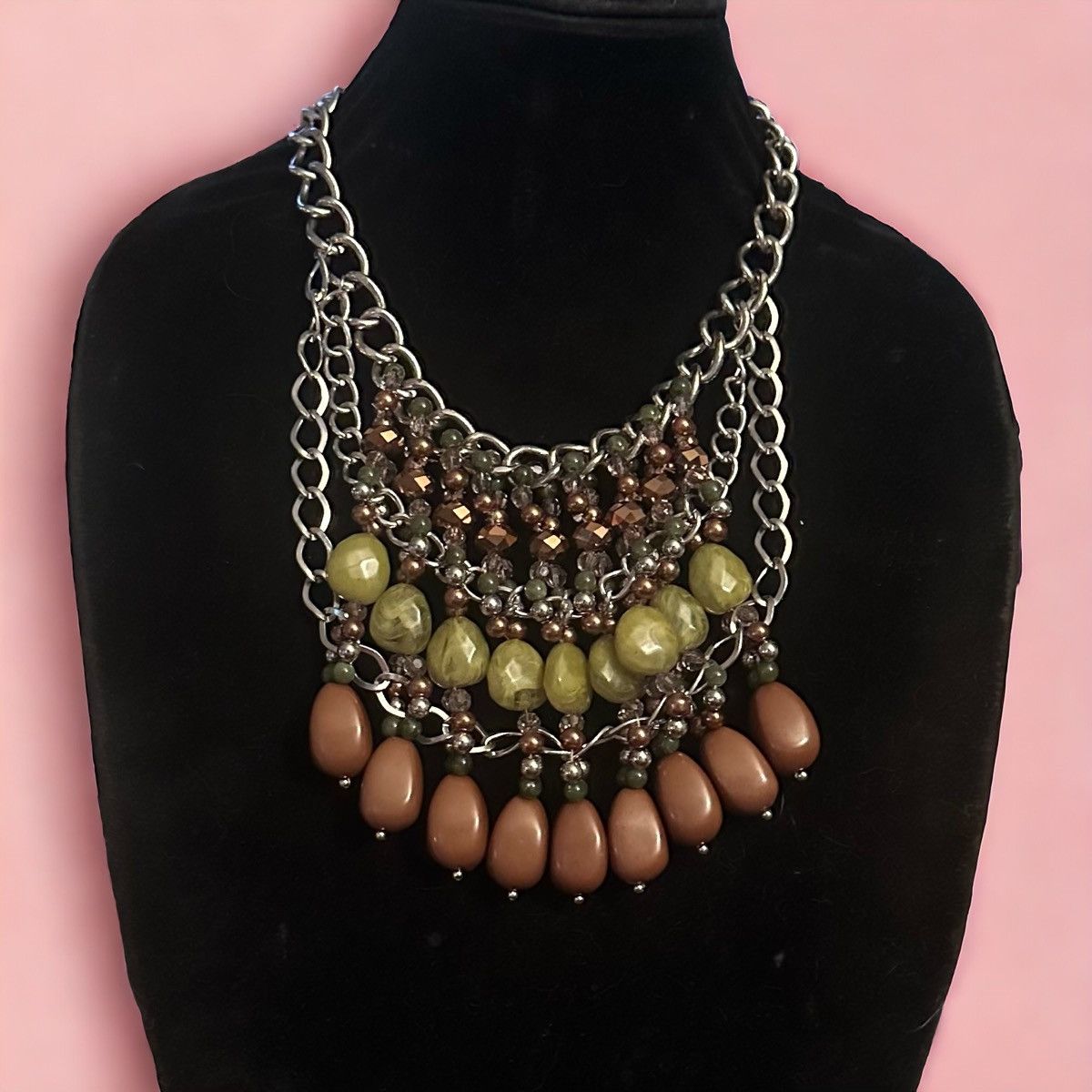 Other Chunky silver tone draped dangle bead statement bib necklace Size ONE SIZE - 1 Thumbnail