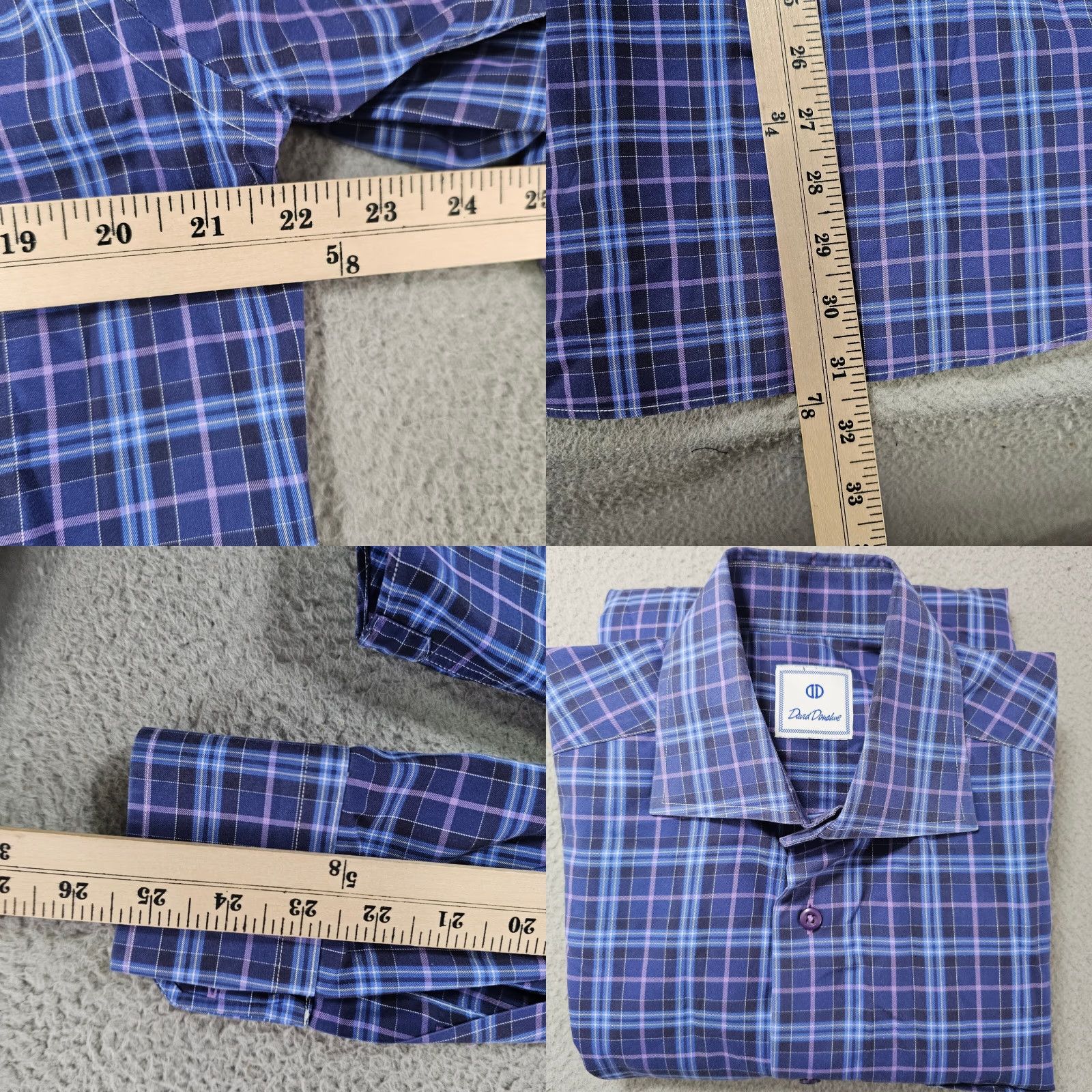 David Donahue David Donahue Dress Shirt Mens Medium Blue Purple Check Woven Cotton Long Sleeve Size 40R - 8 Thumbnail