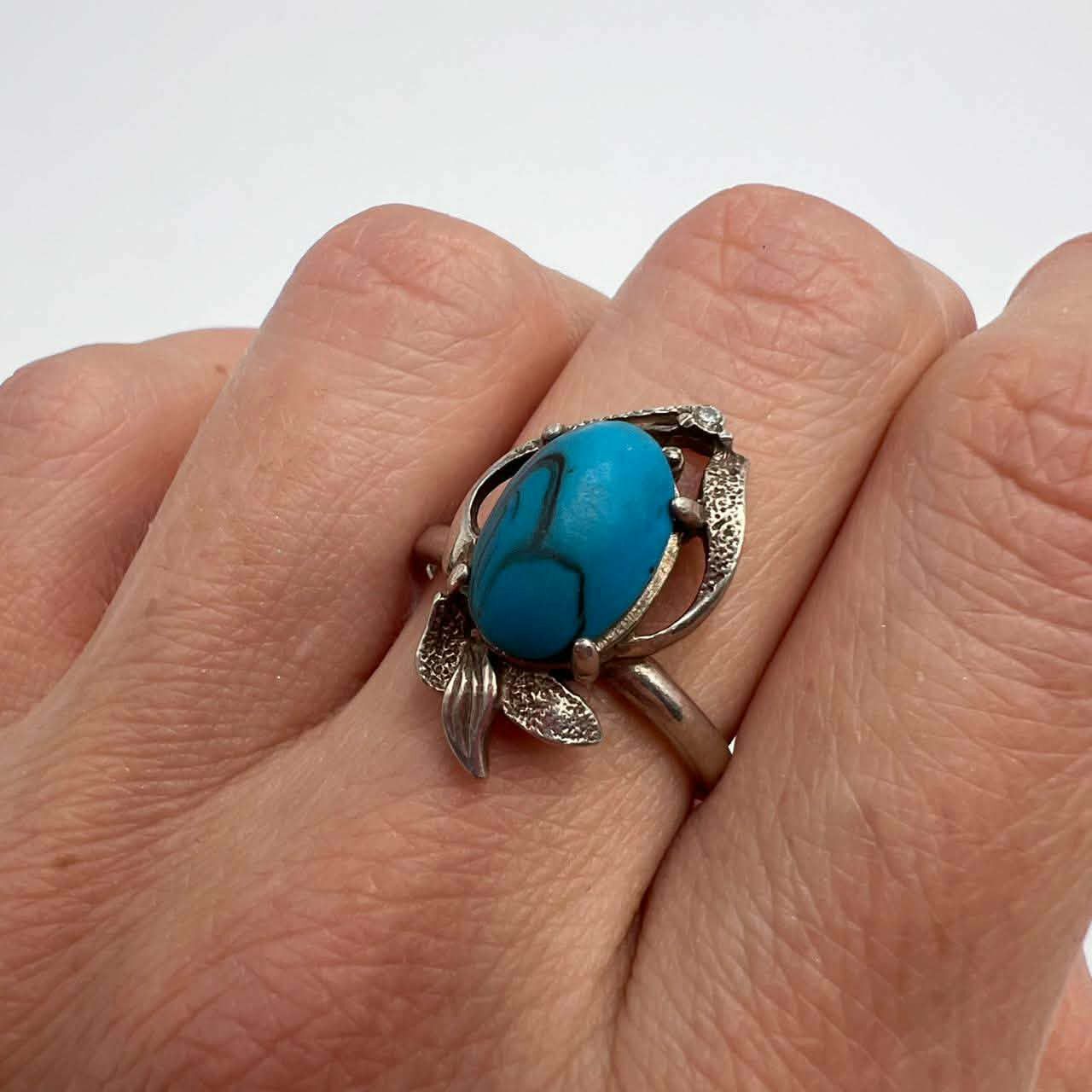 Sterling Silver Vintage Ring Sterling Silver 925 Stone Turquoise S 8US Size ONE SIZE - 11 Thumbnail