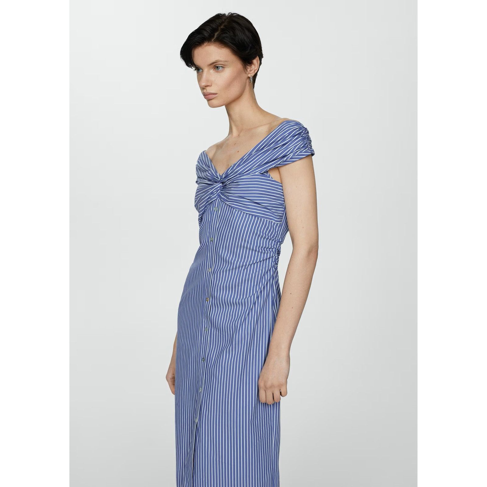 Mango MANGO Striped Off-Shoulder Midi Dress NWT Size L / US 10 / IT 46 - 11 Thumbnail