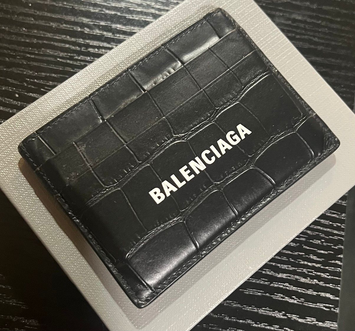 Pre-owned Balenciaga Crocodile Leather Card Holder In Black