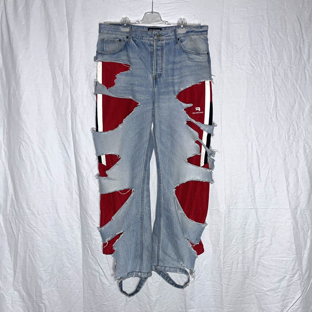 Image of Balenciaga Aw21 "afterworld" Slashed Denim in Blue Denim, Men's (Size 34)