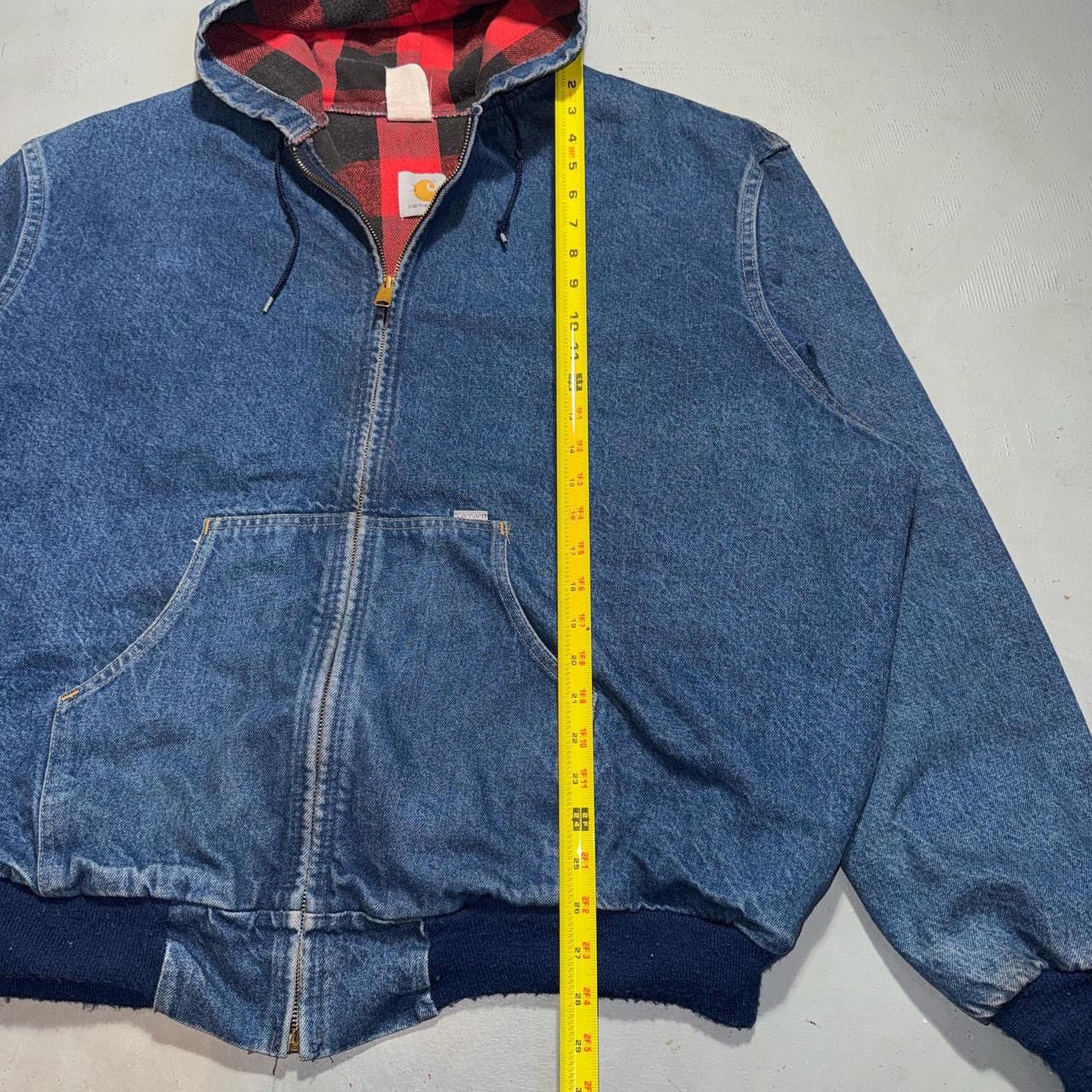 Carhartt Carhartt - denim - red flannel lined - hooded active jacket Size US XL / EU 56 / 4 - 6 Thumbnail
