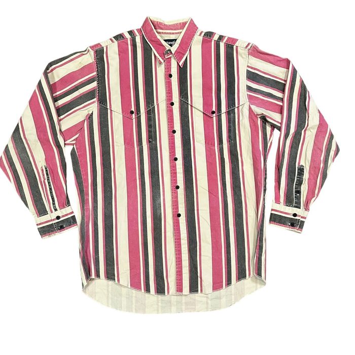 Vintage Wrangler Brushpopper Shirt X-Long Tails Western Rodeo Stripe ...