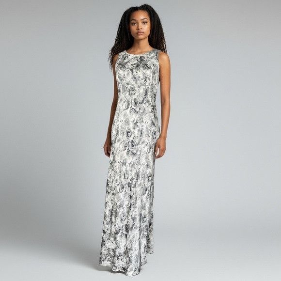 Other Vintage 90’s All that Jazz Silver Jacquard Floral Satin Maxi Size S / US 4 / IT 40 - 1 Thumbnail