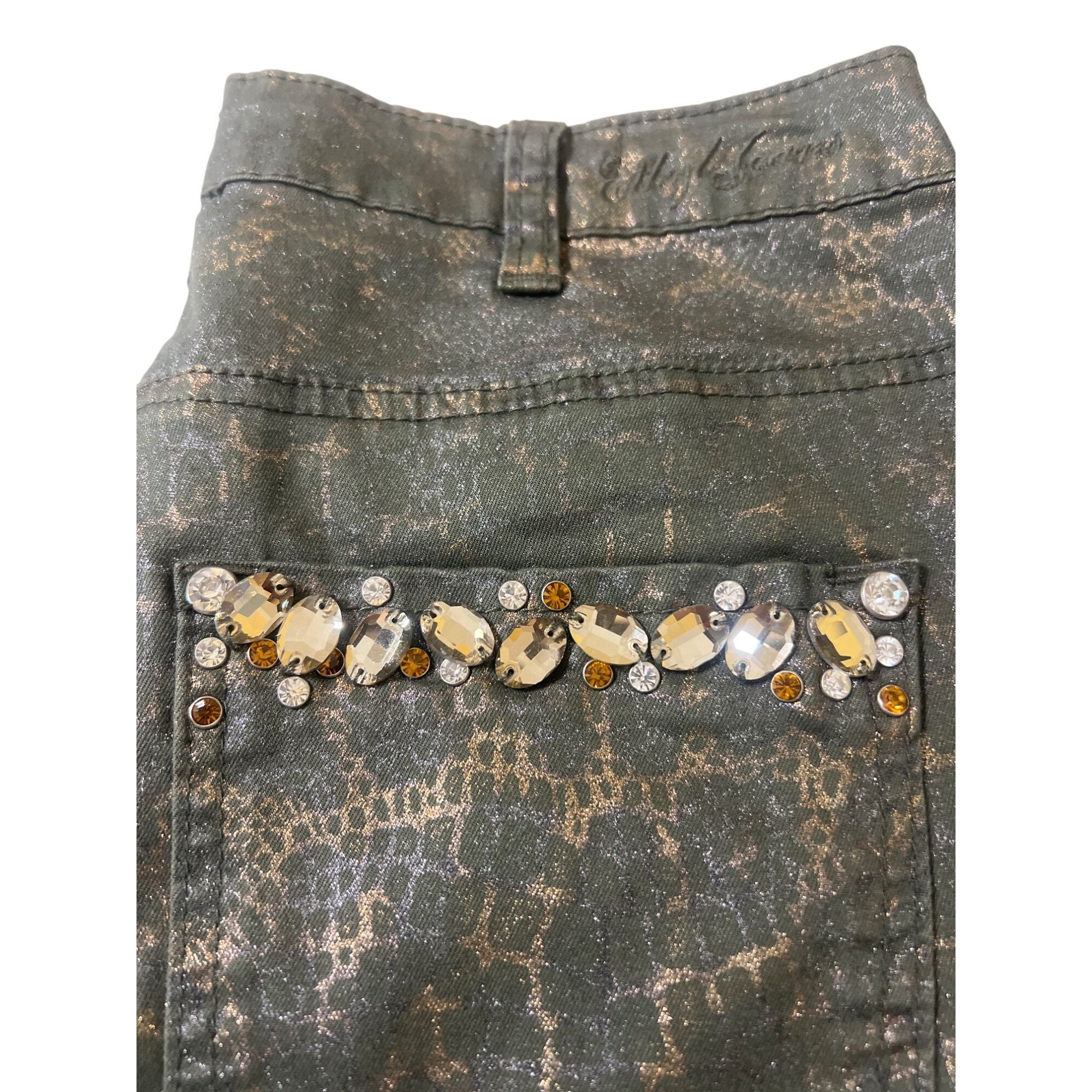 Other Ethyl Classic Jeans Olive Green Metallic Snake Print Rhinest Size 26" / US 2 / IT 38 - 5 Thumbnail