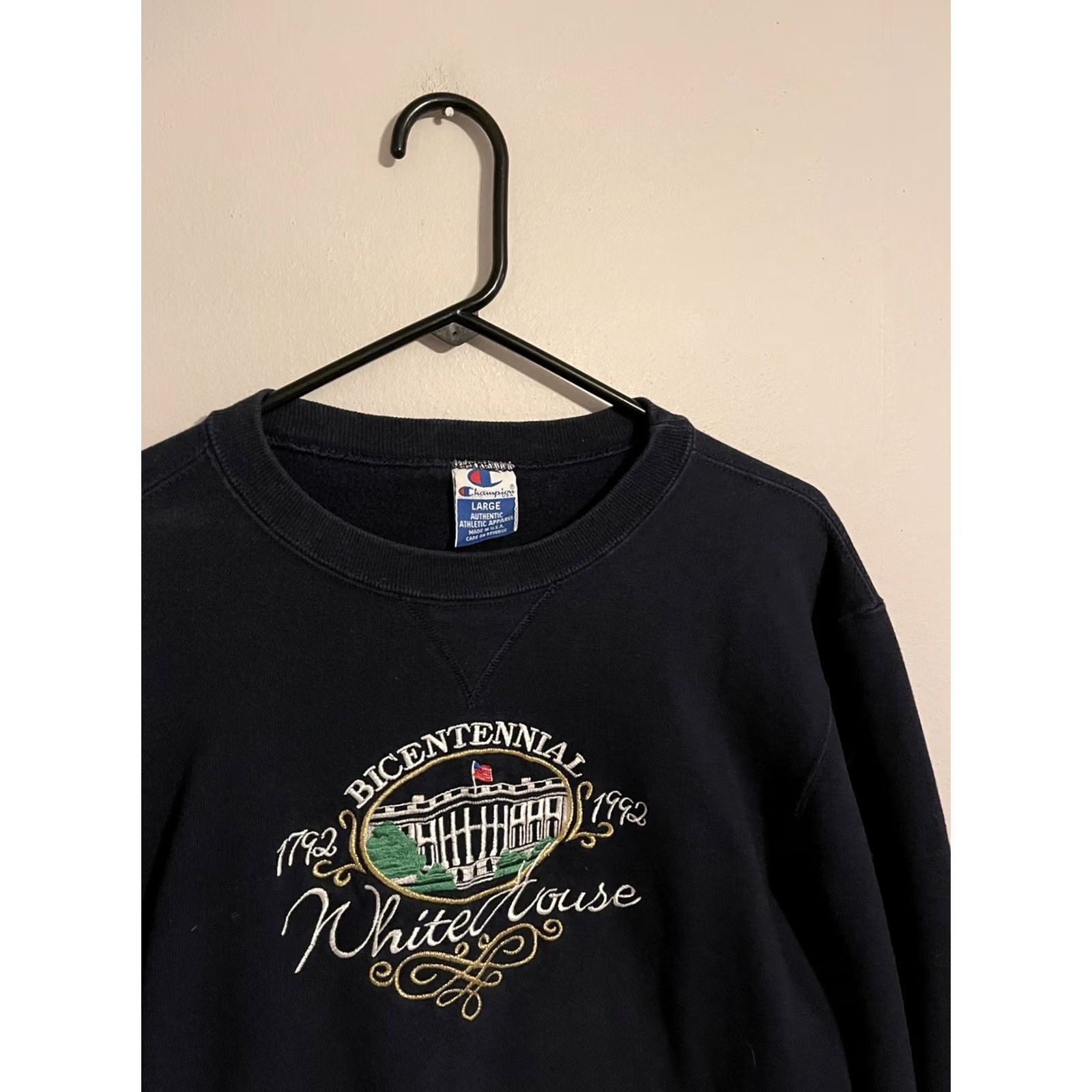 Champion VINTAGE Champion USA Sweatshirt Lounge Pullover Crew Neck Long Sleeve 1792 - 1992 Large L Navy Blue Boys/Mens Womens Unisex Adults Shirt Hoodie? Size US L / EU 52-54 / 3 - 2 Thumbnail