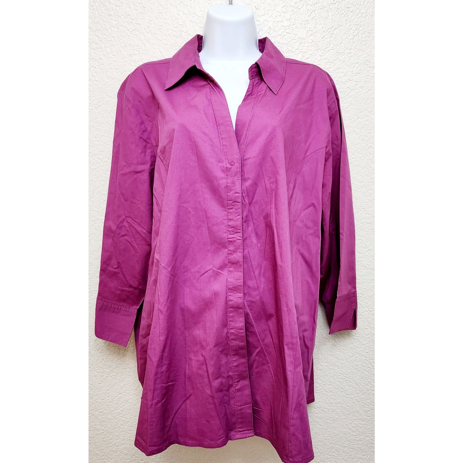 Other Riders By Lee Fuchsia Purple Pink Hidden Buttons Top 2X Plus Size XXL / US 16-18 / IT 52-54 - 1 Thumbnail
