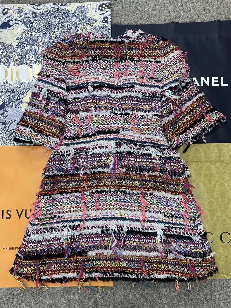 Chanel Chanel Colourful woven tassel gem buckle mid-sleeved dress Size XS / US 0-2 / IT 36-38 - 3 Thumbnail