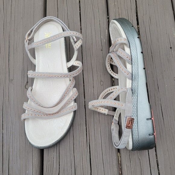 Other Jambu Elegance Gray Leather Strappy Gladiator Rose Gold Stud Size US 8 / IT 38 - 2 Thumbnail