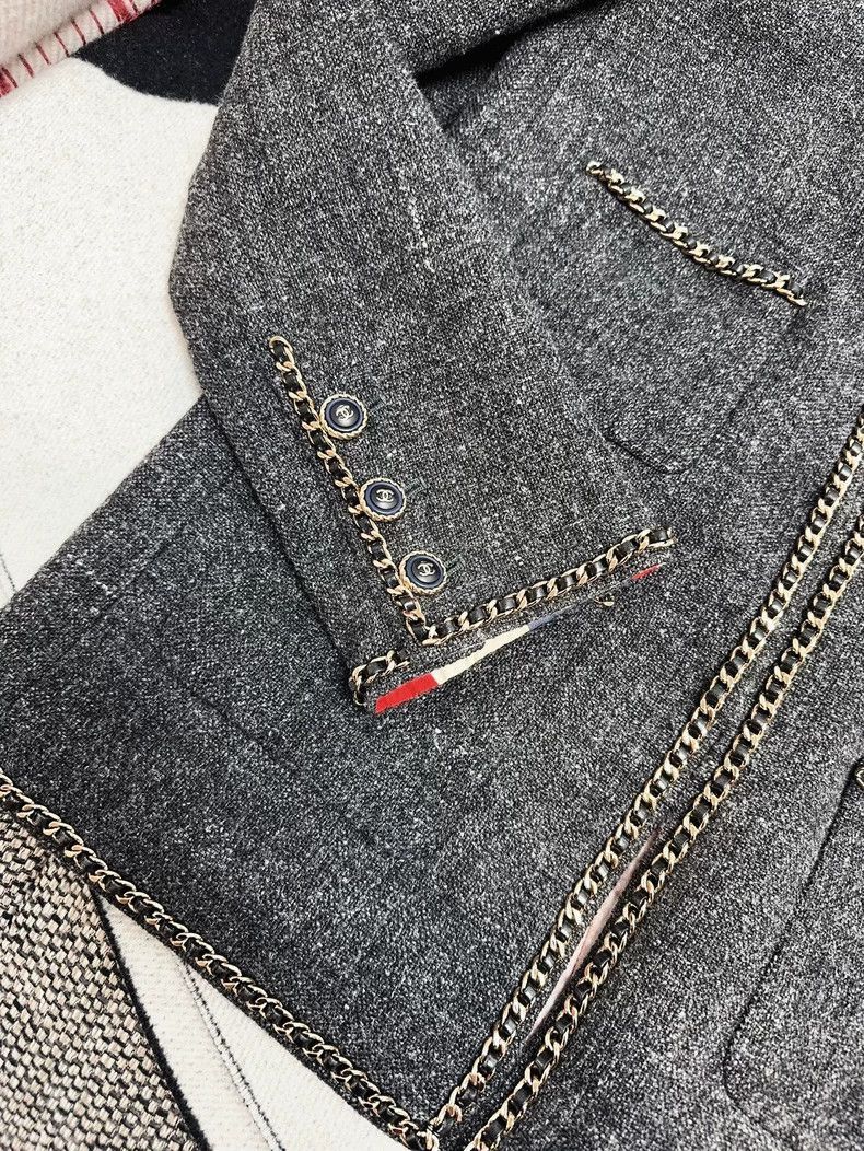 Chanel Chanel Gray Tweed Chain Four-Pocket Coat Size M / US 6-8 / IT 42-44 - 3 Thumbnail