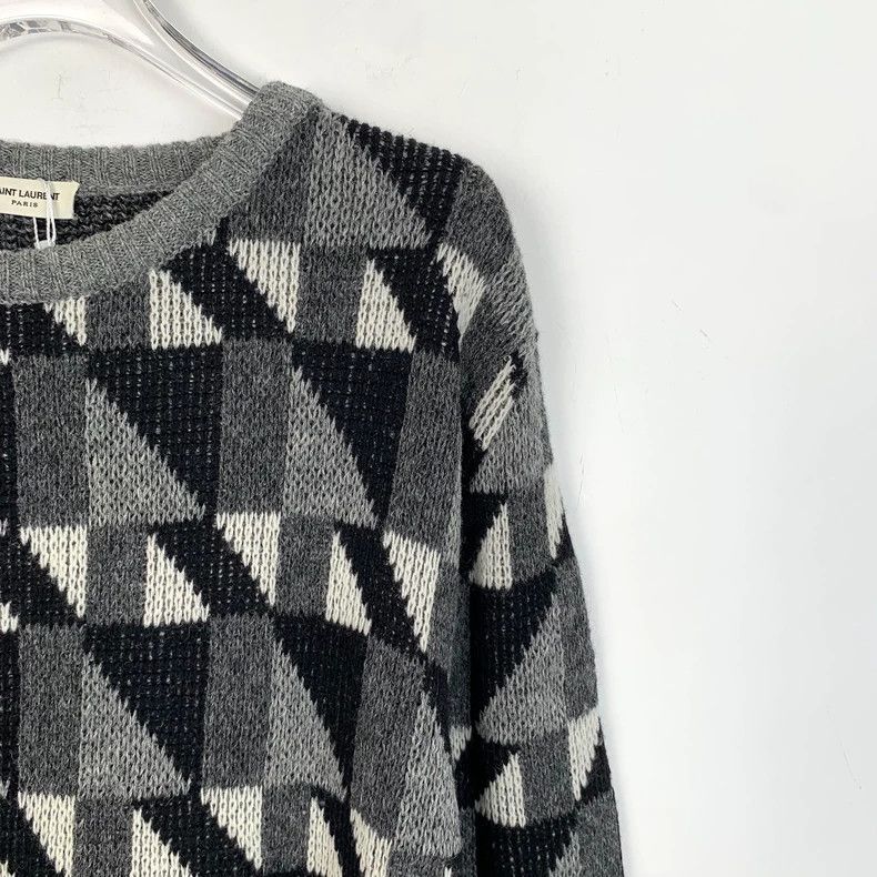 Saint Laurent Paris Saint Laurent Dark grey plaid wool crewneck long-sleeve swe Size US L / EU 52-54 / 3 - 3 Thumbnail