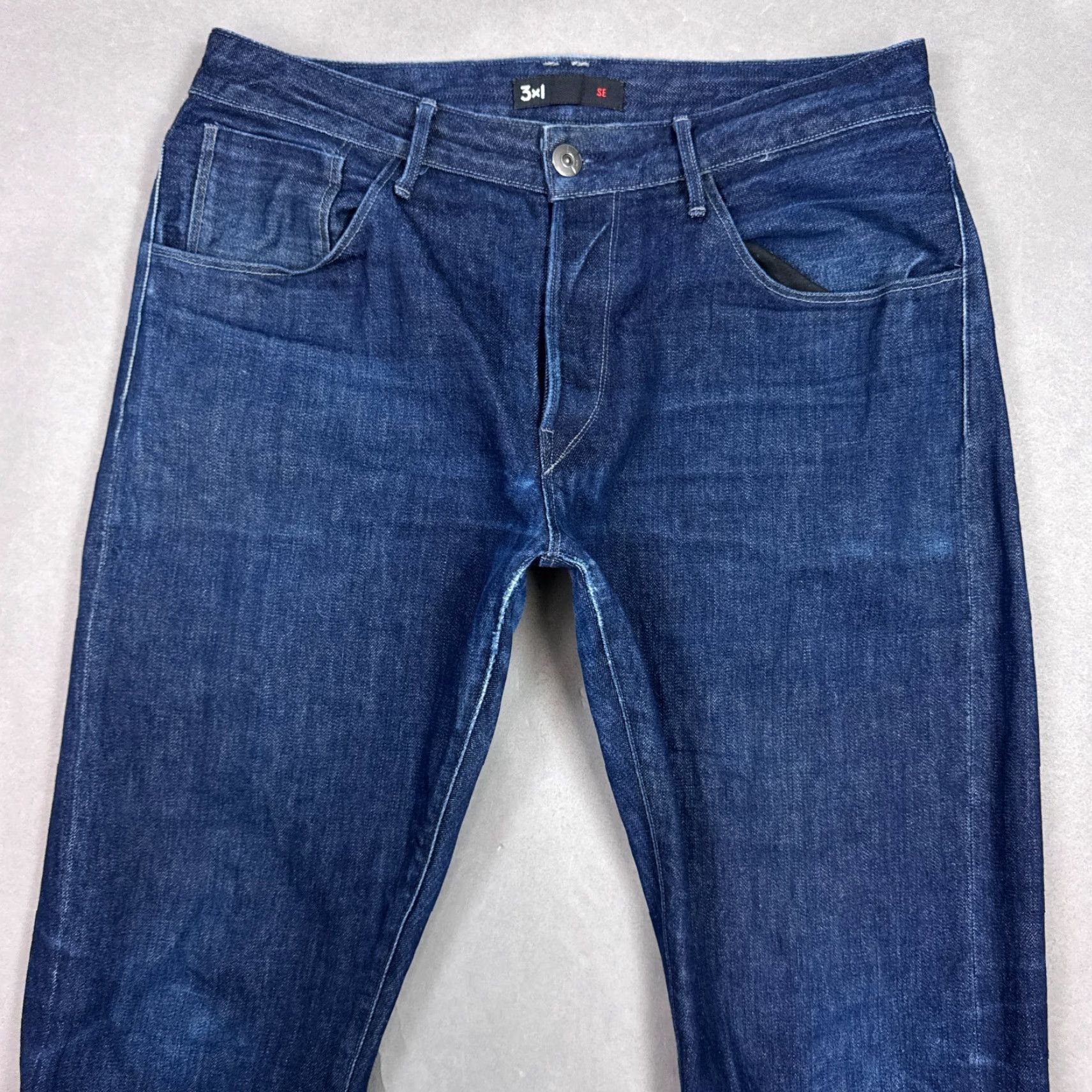 Levi's VINTAGE Levi's 3x1 Jeans Mens 34x34 Denim Dark Selvedge 5-Pocket Distressed 34 in Inseam Mens Regular Dark Wash Jeans Size US 34 / EU 50 - 3 Thumbnail