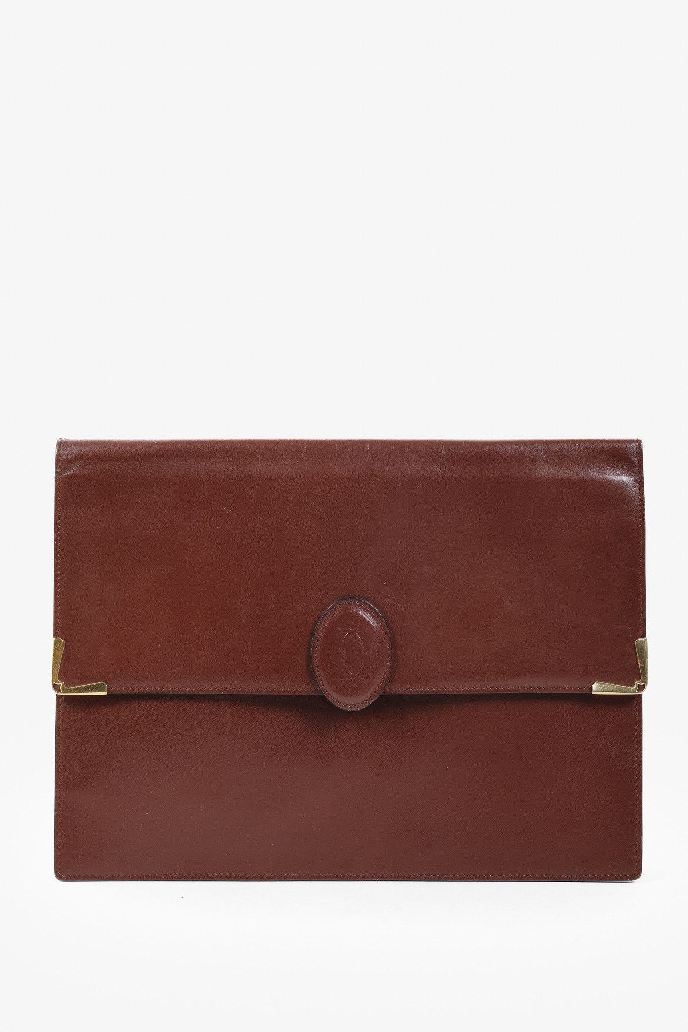 Cartier Logo Red Burgundy Leather Vintage Document Case