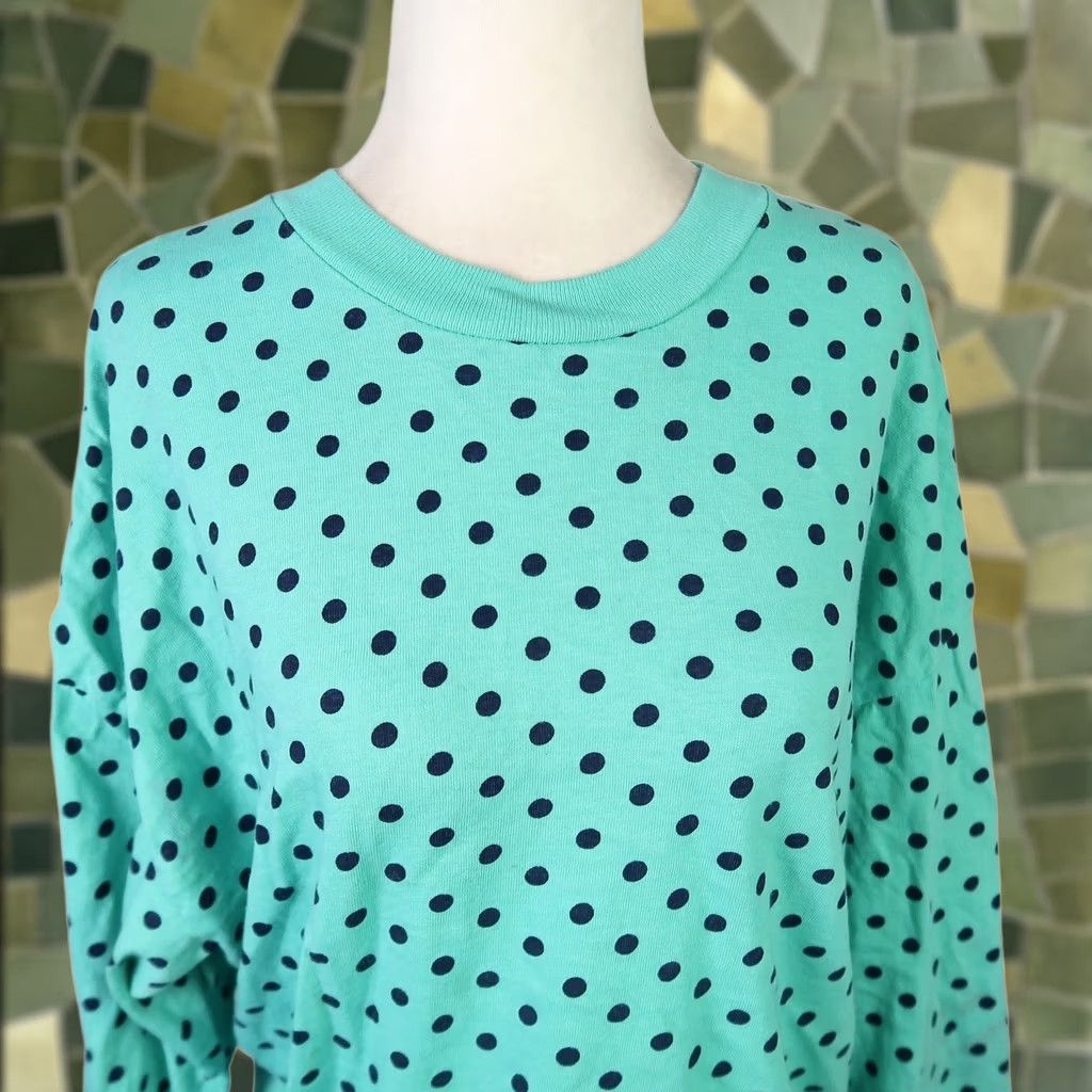 Vintage VINTAGE 90s Mad Max Turquoise Blue Navy Polka Dot Long Sleeve Tee M Women T-Shirt 100% Cotton Size M / US 6-8 / IT 42-44 - 1 Thumbnail