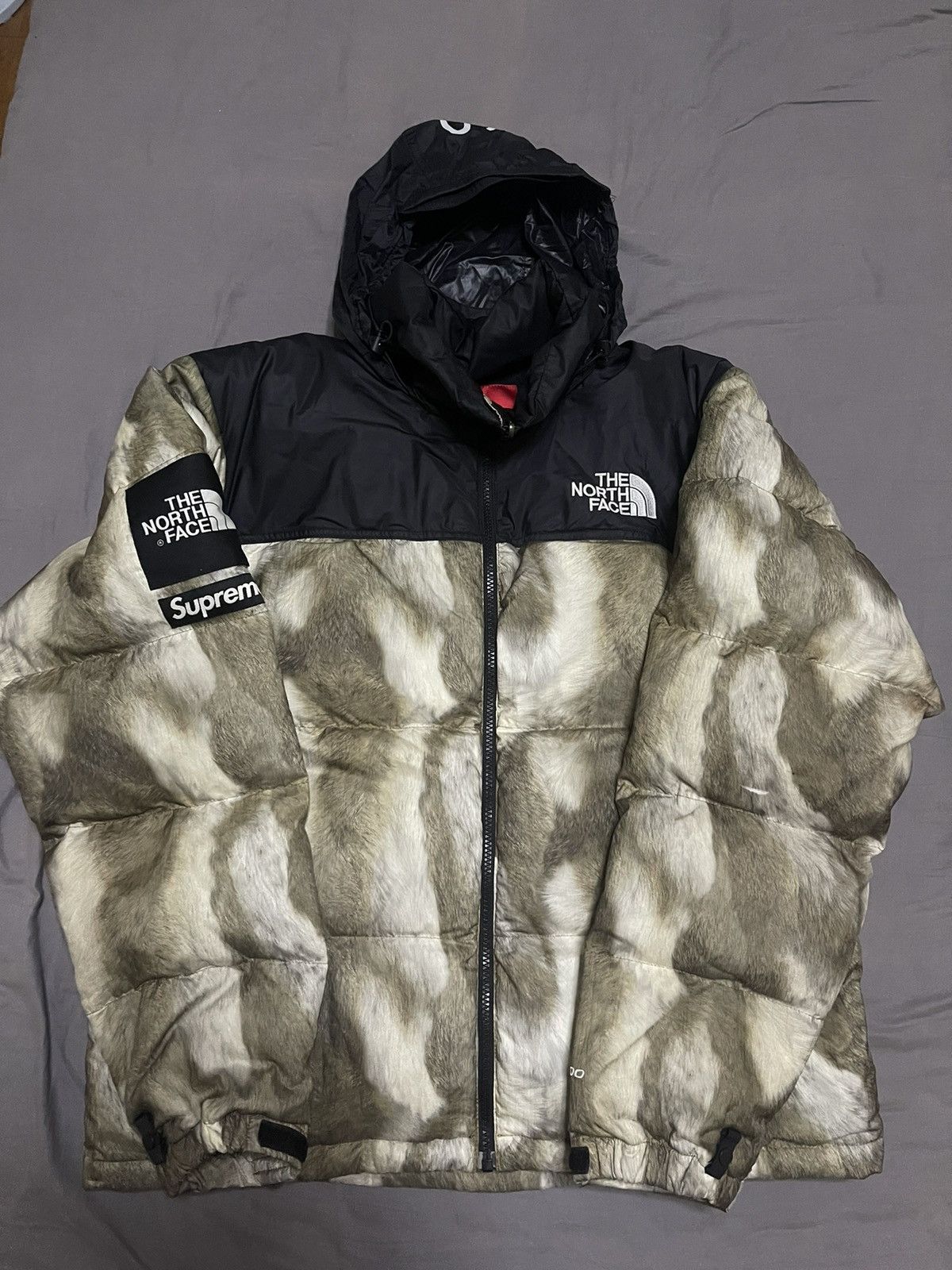 image of Supreme Tnf The North Face Fur Print Nuptse Jacket, Men's (Size Medium)