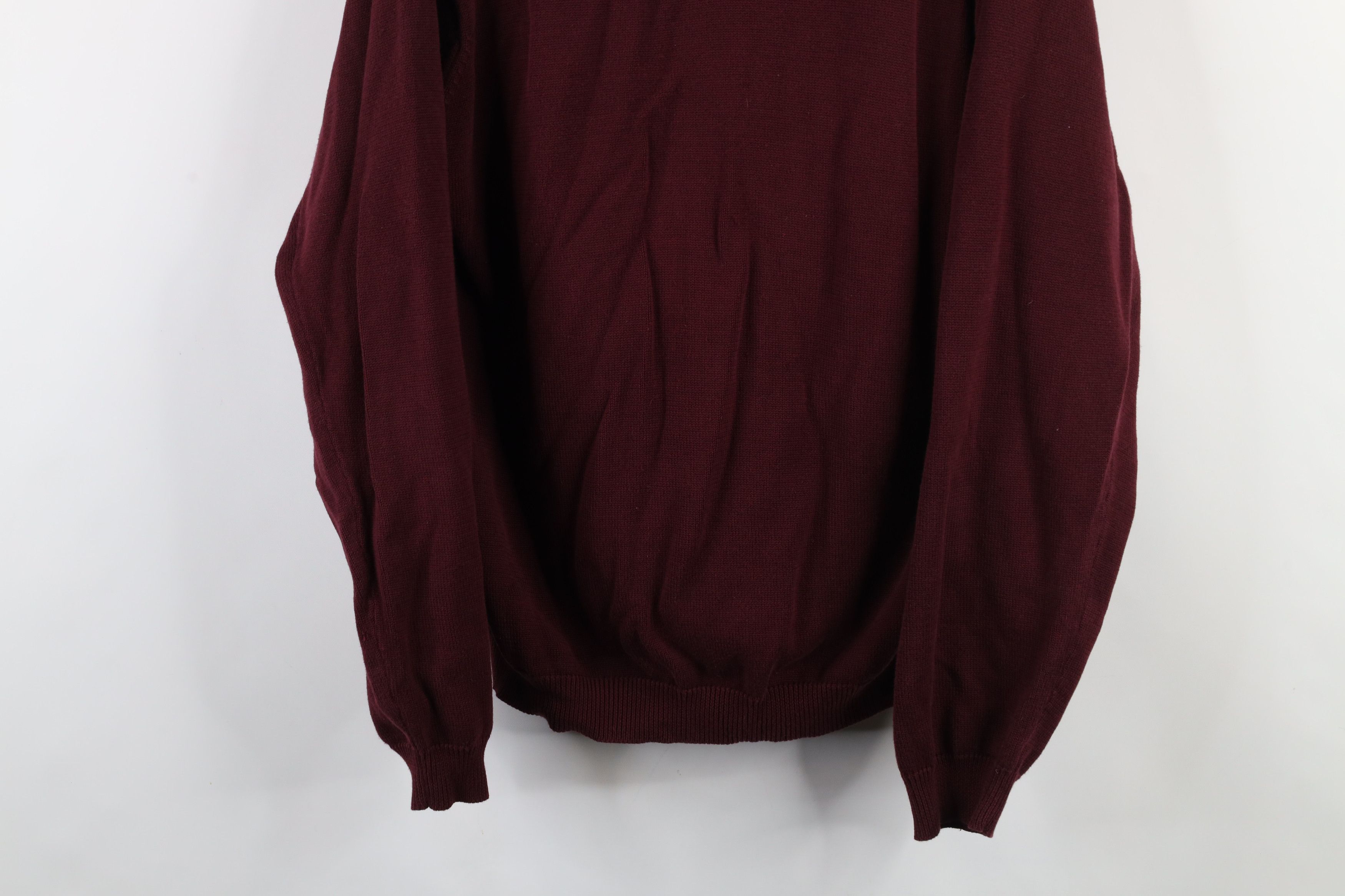 Eddie Bauer × Vintage Vintage 90s Eddie Bauer Cotton Knit V-Neck Sweater Burgundy Size US XL / EU 56 / 4 - 3 Thumbnail