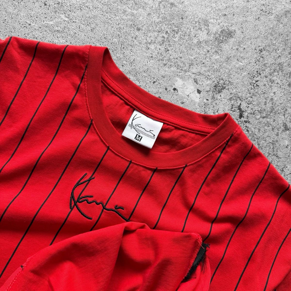 Karl Kani Karl Kani Mens Red Striped T-Shirt Signature Logo Streetwear Size US M / EU 48-50 / 2 - 4 Thumbnail