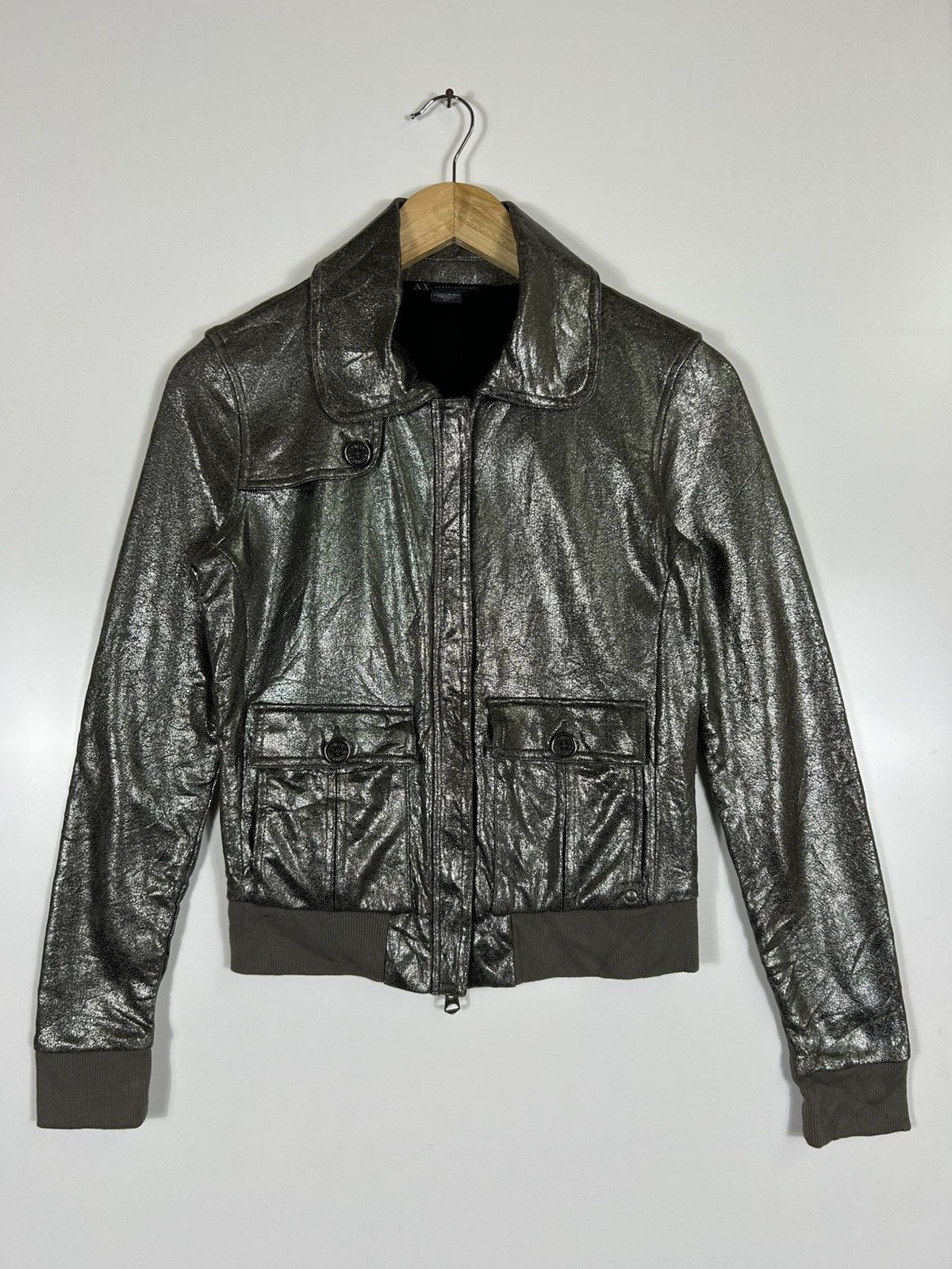 Armani × Armani Exchange 🔥Armani Exchange Shiny Black Zipper Jacket Size S / US 4 / IT 40 - 1 Thumbnail