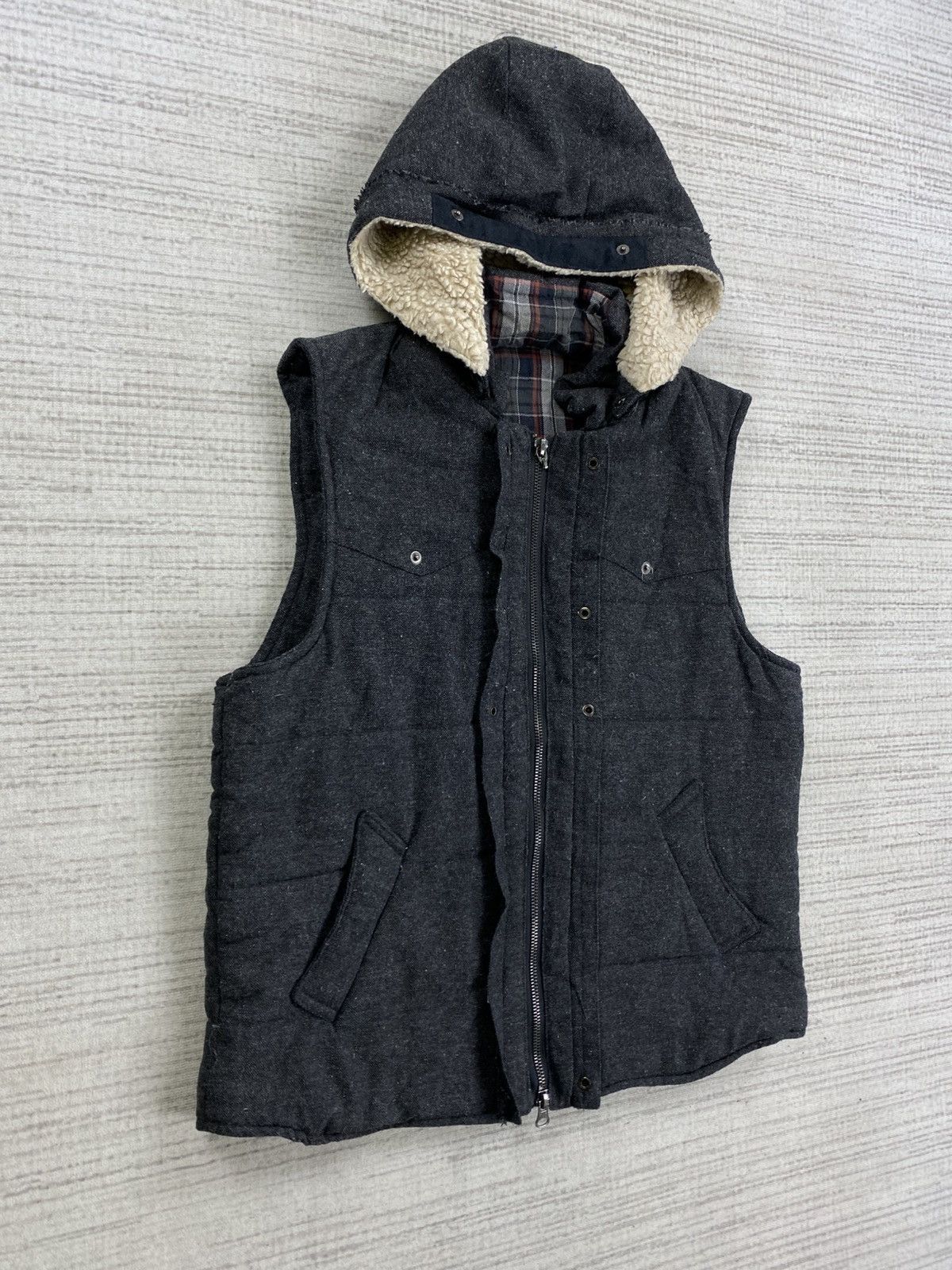 Japanese Brand × Vintage × semanticdesign Vtg Semantic Design Double Pocket Sherpa Hoodie Vest Jacket Size US S / EU 44-46 / 1 - 3 Thumbnail