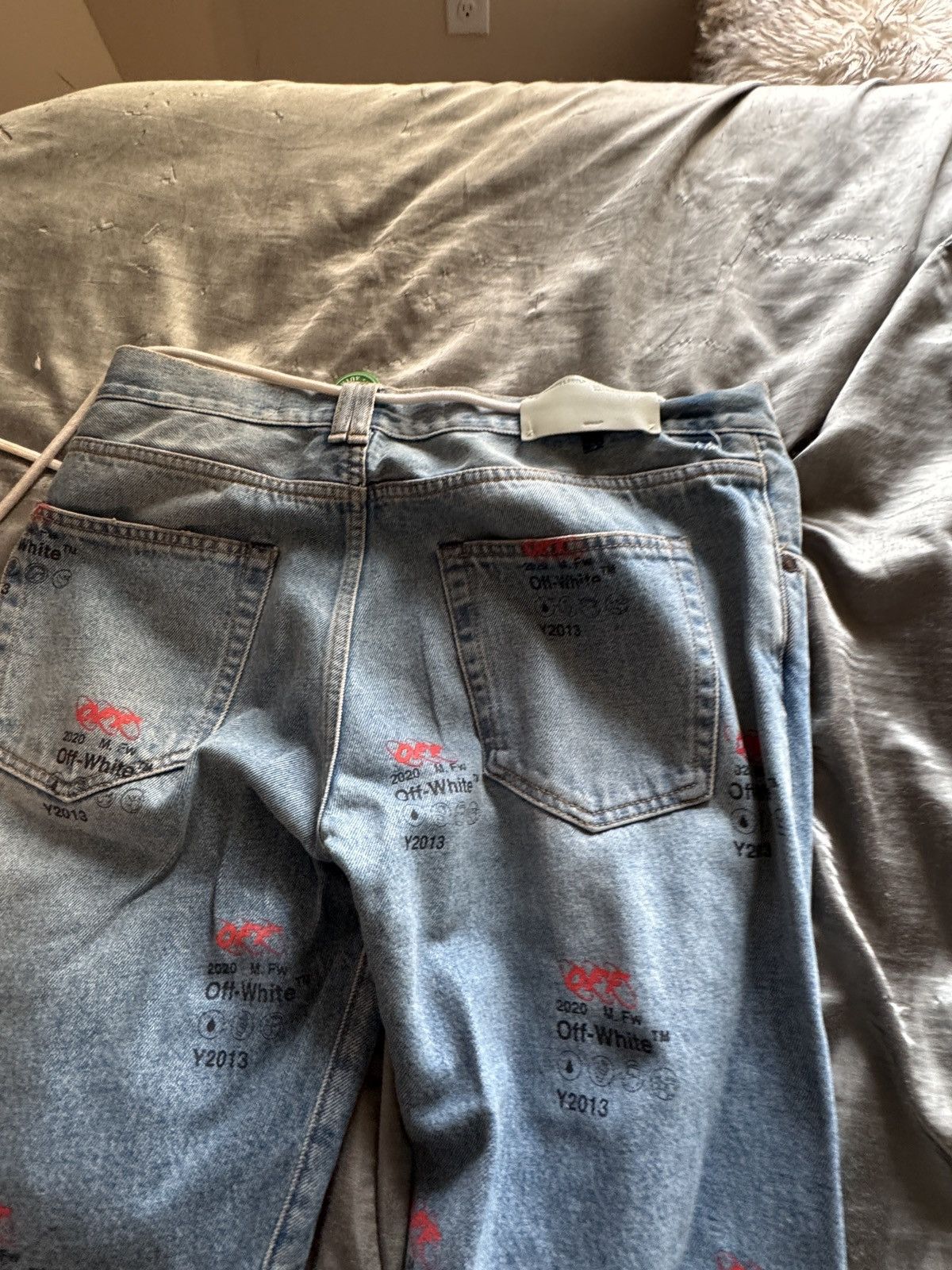Off-White Off-White - Slim-Fit Printed Denim Jeans - Blue Size US 29 - 4 Thumbnail