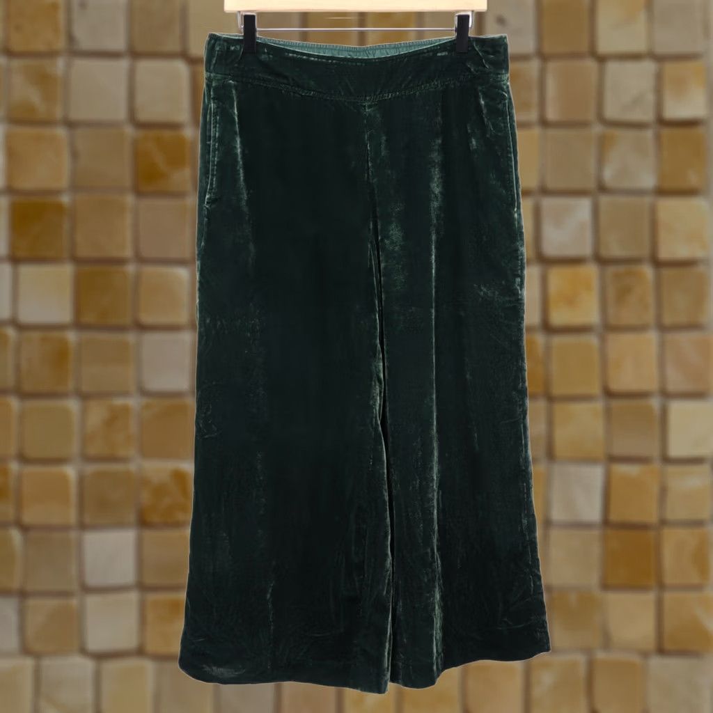 Madewell Madewell Green Velvet Pull On Crop High Rise Wide-Leg Pants L Womens (Inseam 23") Size ONE SIZE - 1 Thumbnail